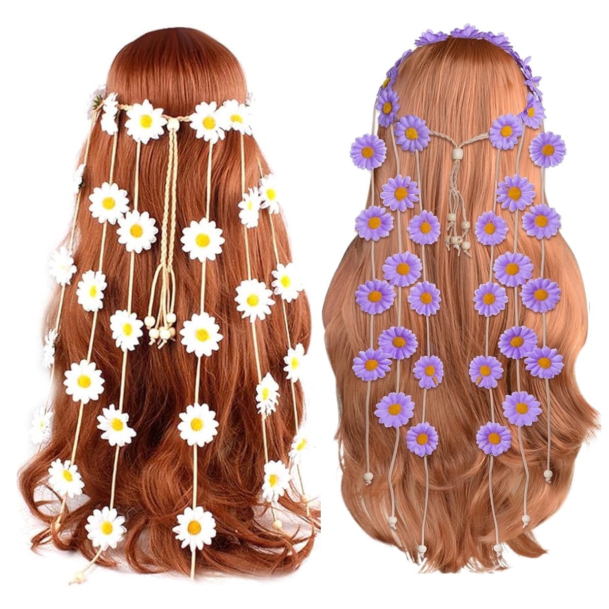 Tutuviw Sunflower Headband, 2 Pcs Adjustable Headband or Crown, Hair Accessories, Costume Headwear for Women and People Attending Special Occasions, Wedding Party, Multicolor Beige, Purple - Image 1