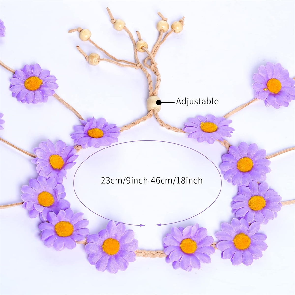 Tutuviw Sunflower Headband, 2 Pcs Adjustable Headband or Crown, Hair Accessories, Costume Headwear for Women and People Attending Special Occasions, Wedding Party, Multicolor Beige, Purple - Image 6