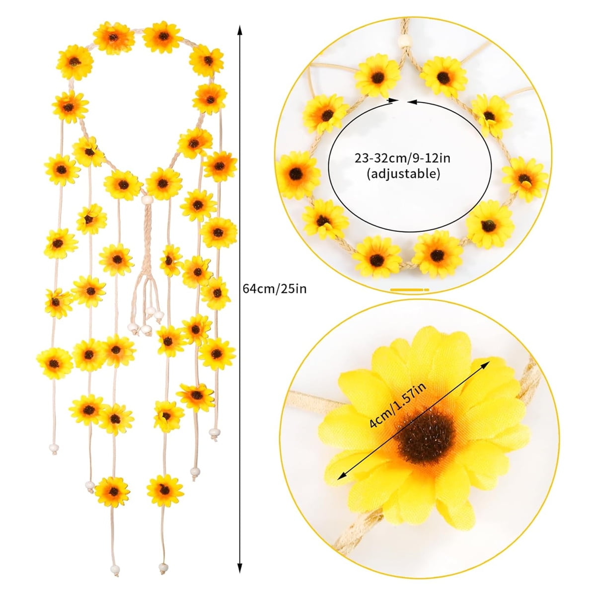 Tutuviw Sunflower Headband, 2 Pcs Adjustable Headband or Crown, Hair Accessories, Costume Headwear for Women and People Attending Special Occasions, Wedding Party Multicolor - Image 2