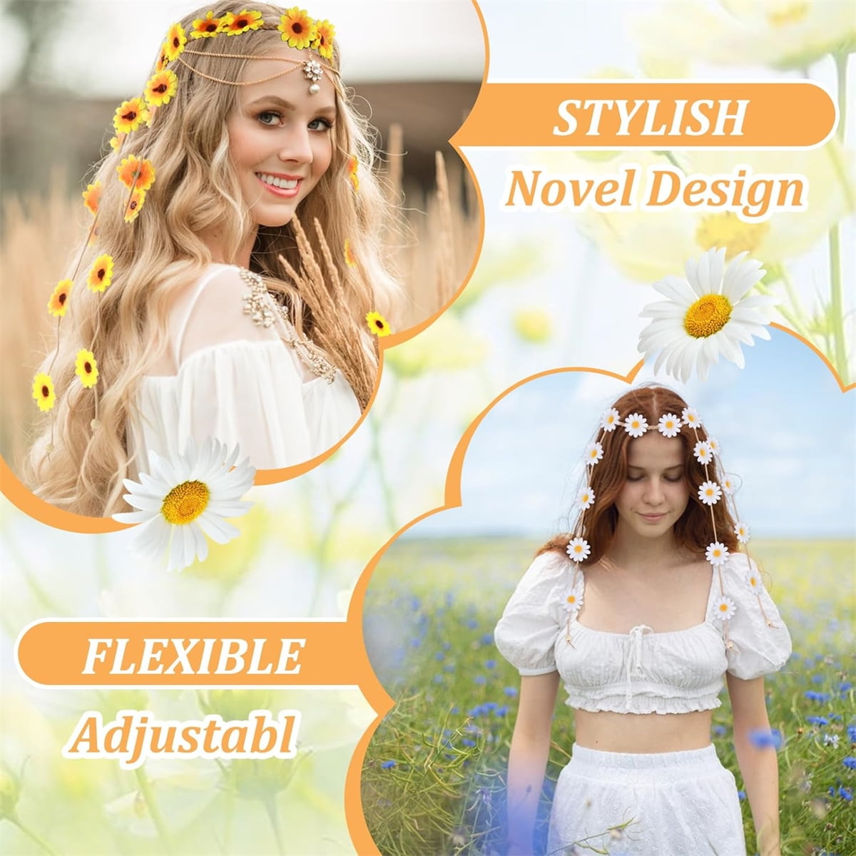 Tutuviw Sunflower Headband, 2 Pcs Adjustable Headband or Crown, Hair Accessories, Costume Headwear for Women and People Attending Special Occasions, Wedding Party Multicolor - Image 5