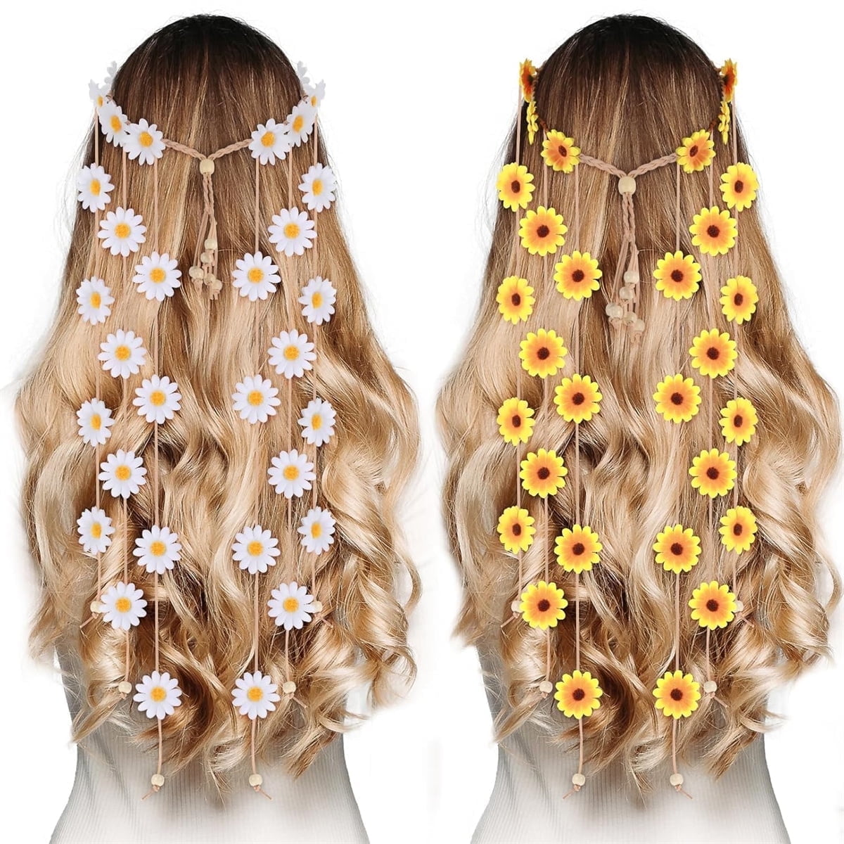 Tutuviw Sunflower Headband, 2 Pcs Adjustable Headband or Crown, Hair Accessories, Costume Headwear for Women and People Attending Special Occasions, Wedding Party, Multicolor White, Yellow - Image 1