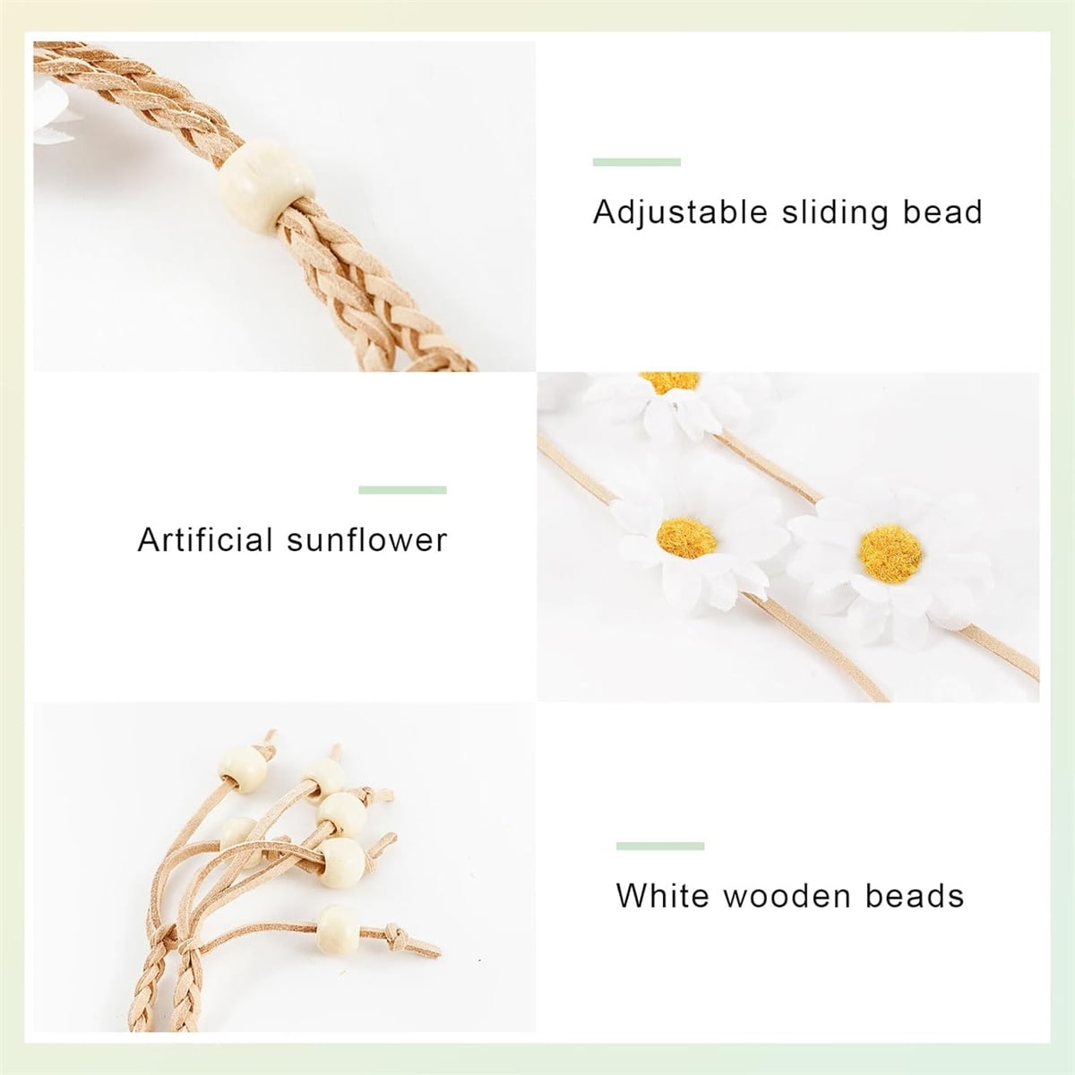 Tutuviw Sunflower Headband, 2 Pcs Adjustable Headband or Crown, Hair Accessories, Costume Headwear for Women and People Attending Special Occasions, Wedding Party, Multicolor White, Yellow - Image 4