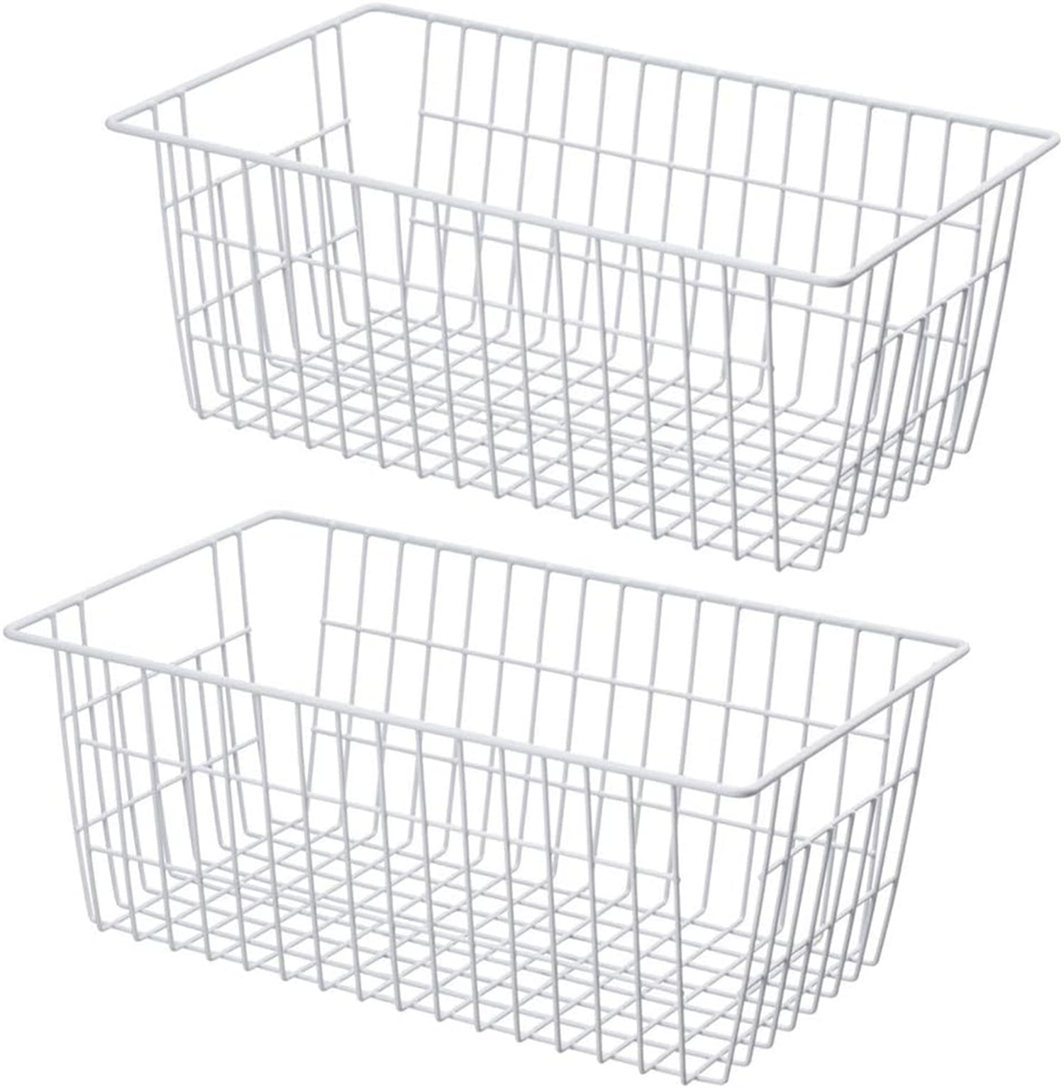 2Pcs Wire Storage Baskets,Metal Storage Basket for Organizing,White Wire Storage Freezer Baskets for Closet,Bedroom,Bathroom,Office - Image 1