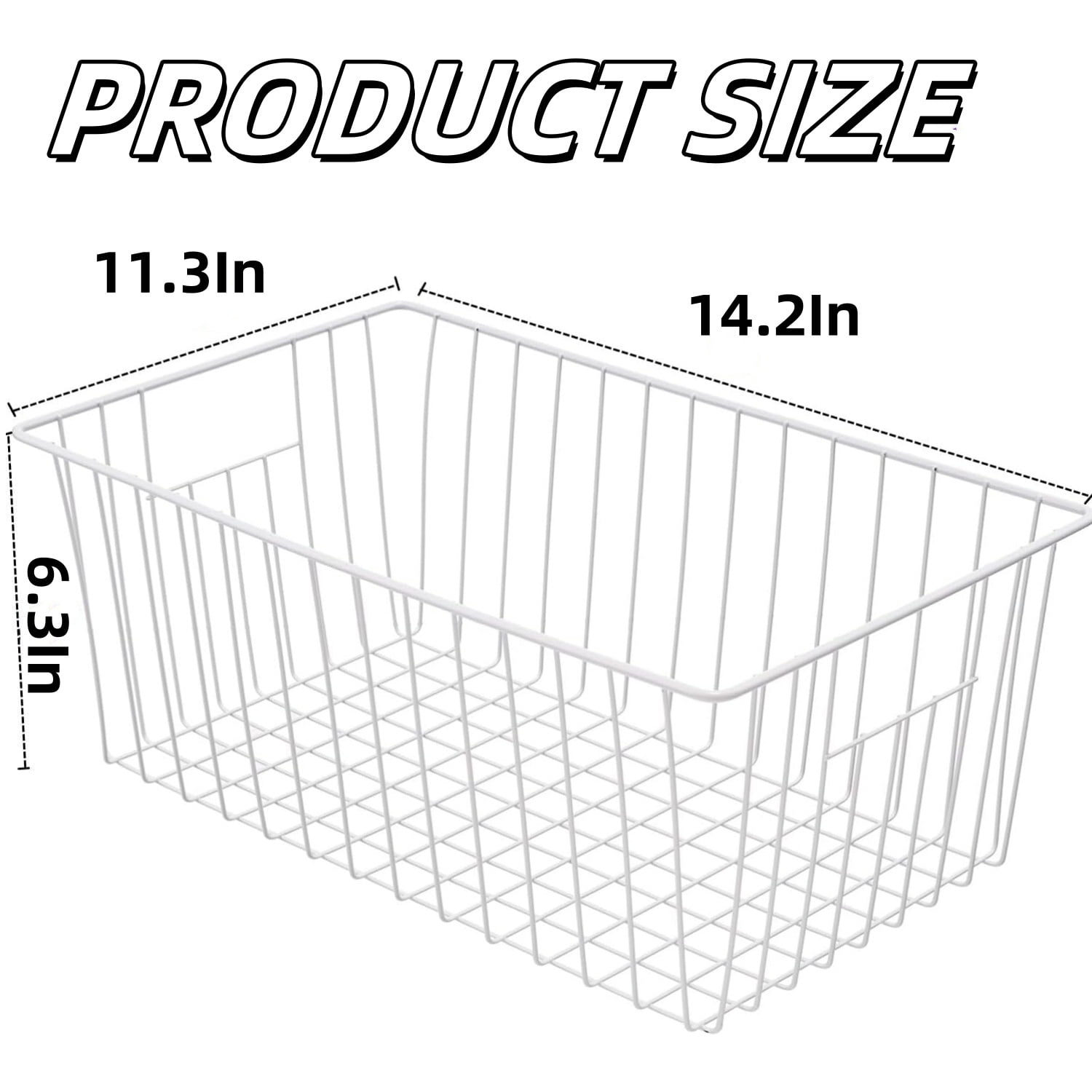 2Pcs Wire Storage Baskets,Metal Storage Basket for Organizing,White Wire Storage Freezer Baskets for Closet,Bedroom,Bathroom,Office - Image 2