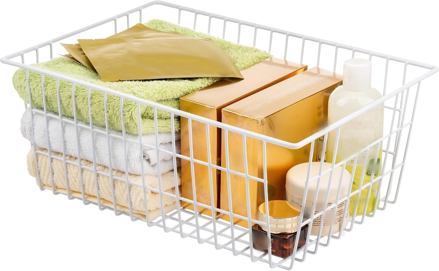 2Pcs Wire Storage Baskets,Metal Storage Basket for Organizing,White Wire Storage Freezer Baskets for Closet,Bedroom,Bathroom,Office - Image 3