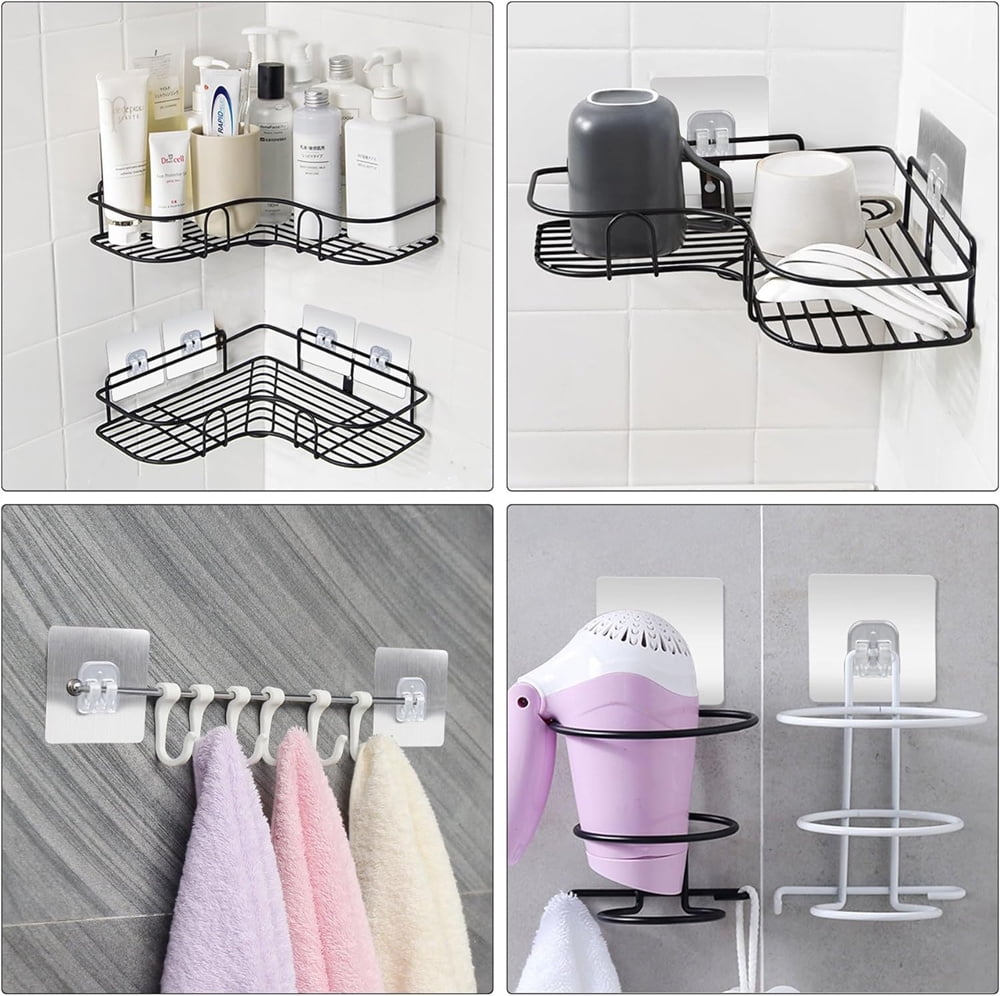 QZS 12Pack Transparent Shelf Adhesion Stickers,Shower Caddy Adhesive Hooks,Waterproof Corner Wall Hooks,No Drilling Sticky Hanging Hooks,Organizer Accessories Set for Kitchen Bathroom Toilet - Image 5