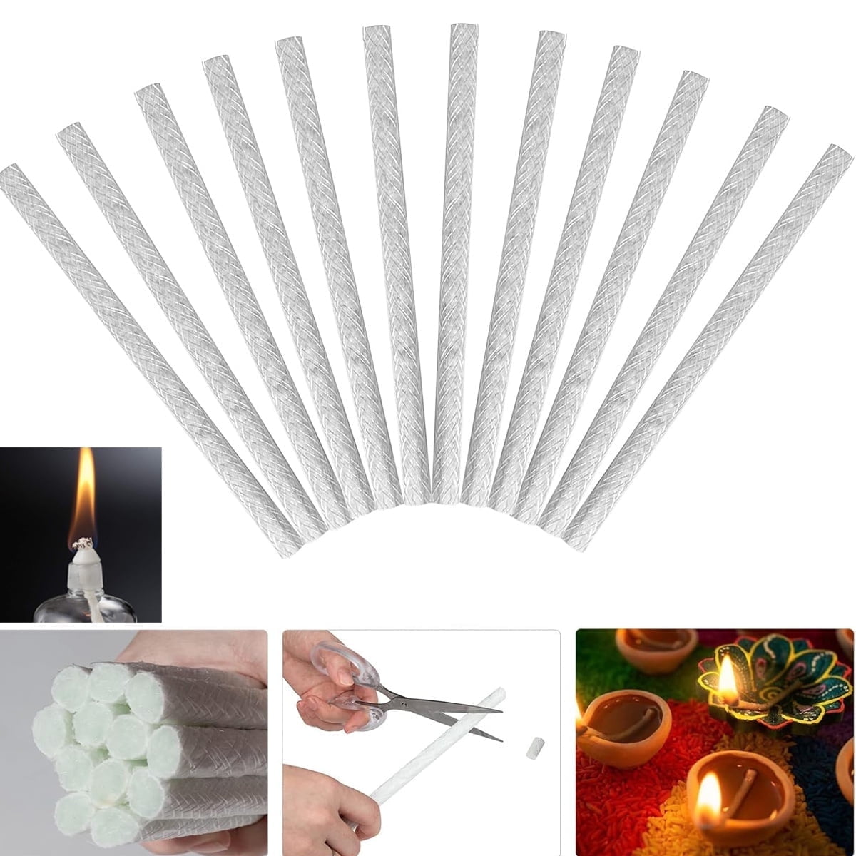 QZS 12 Pcs Replacement Torches Wicks, Long Life Fiberglass Replacement Wicks, Wicks for DIY Bottles Oil Lamp, Outside Lanterns, Garden Lights Alcohol Wick Indoor Decor (10 inch) - Image 1