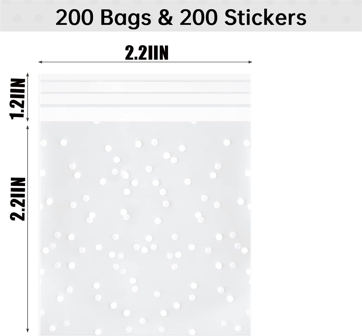 QZS 200 Pcs Self Sealing Cellophane Bags, Clear Cookie Bags, Individual Wrappers Treat bags for Packaging Cookies, Biscuit, Candy, Gift Giving (White Polka Dot, 2.2x2.2inches) - Image 2
