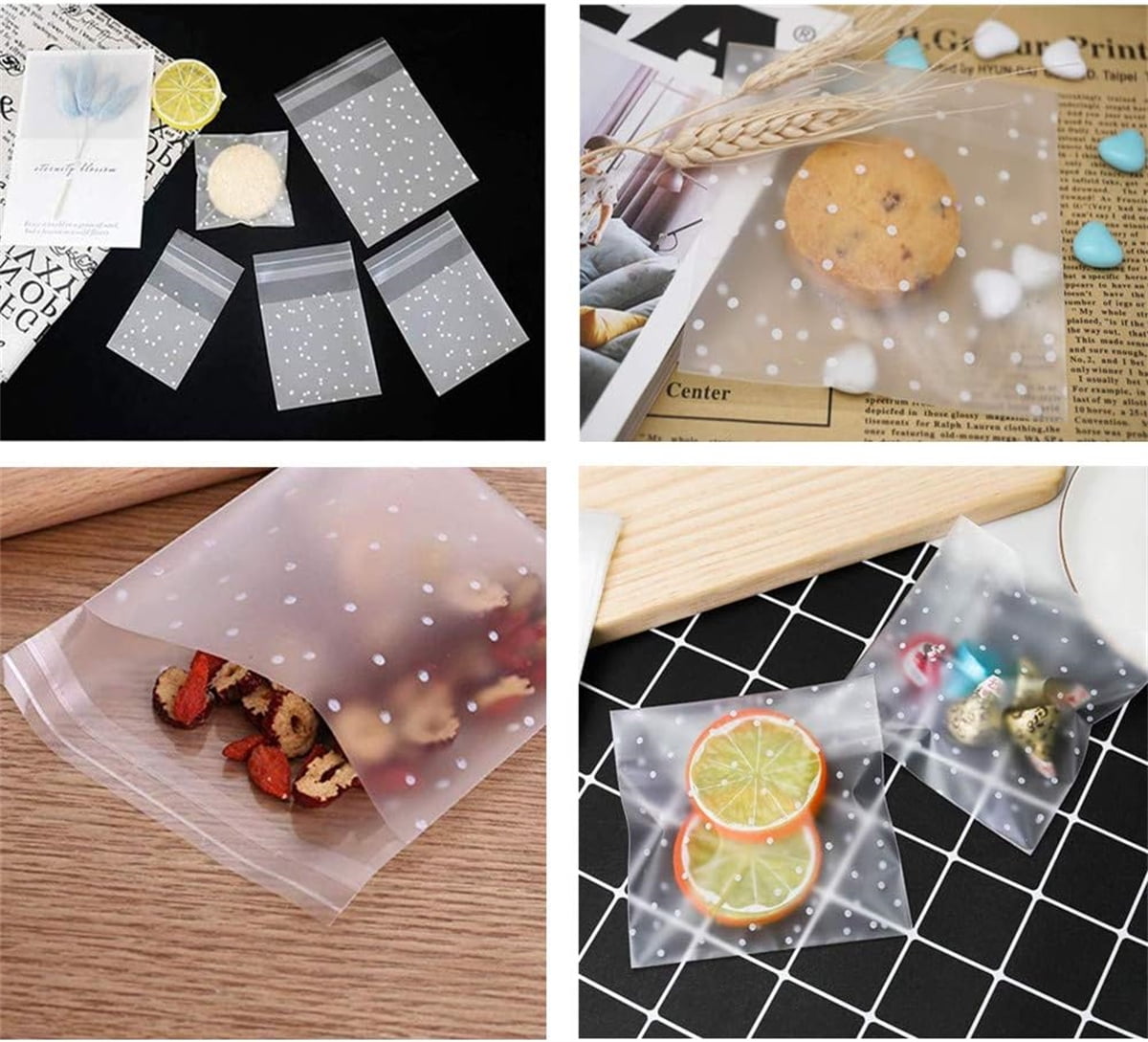 QZS 200 Pcs Self Sealing Cellophane Bags, Clear Cookie Bags, Individual Wrappers Treat bags for Packaging Cookies, Biscuit, Candy, Gift Giving (White Polka Dot, 2.2x2.2inches) - Image 6