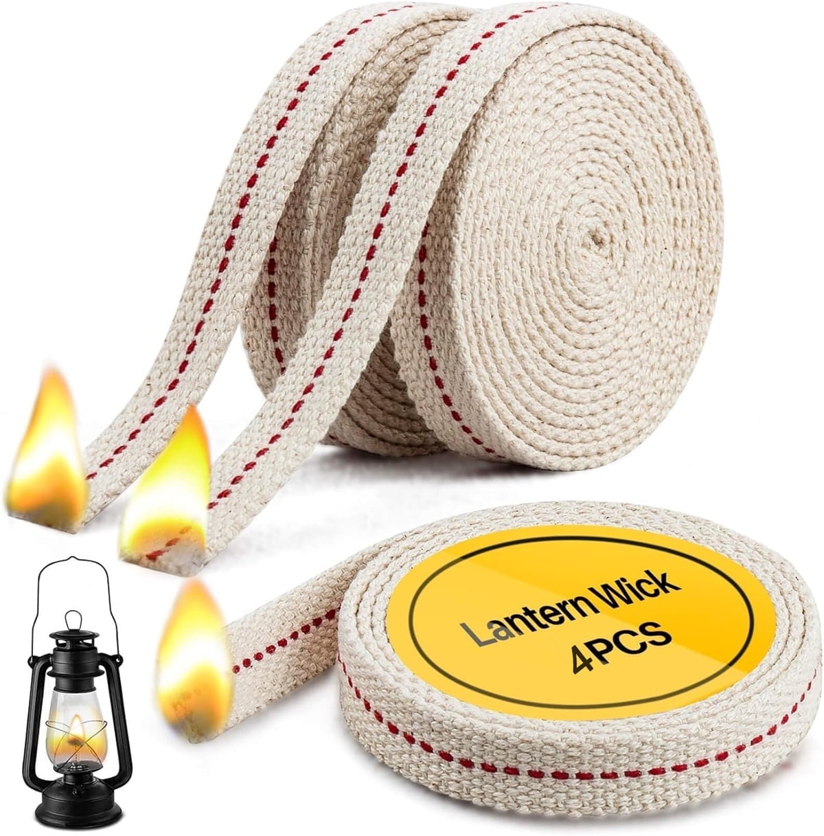 GIXUSIL 26.25 Feet Flat Wide, Oil Lamp Wick, Oil Burner Wick, Cotton Replacement Lanterns Wick with Red Stitch for Kerosene Paraffin Burner Lighting, Lantern Oil Burner, 4 Rolls 32.8' - Image 1