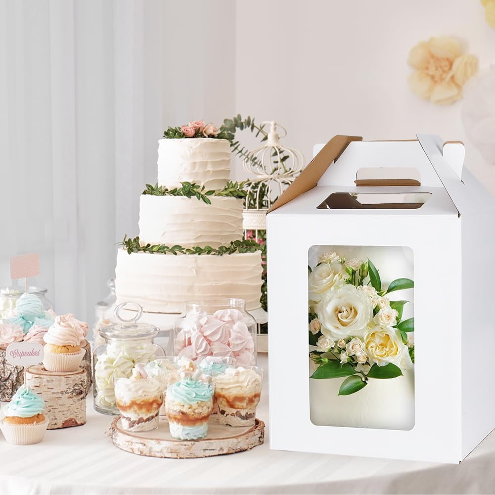 Large Tall Cake Boxes,Disposable Layer Tall Cake Carrier with Window,White Cake Packaging Box,Portable Cake Box,Tier Cake Take Out Transport Containers,for Birthday Wedding Christmas 10