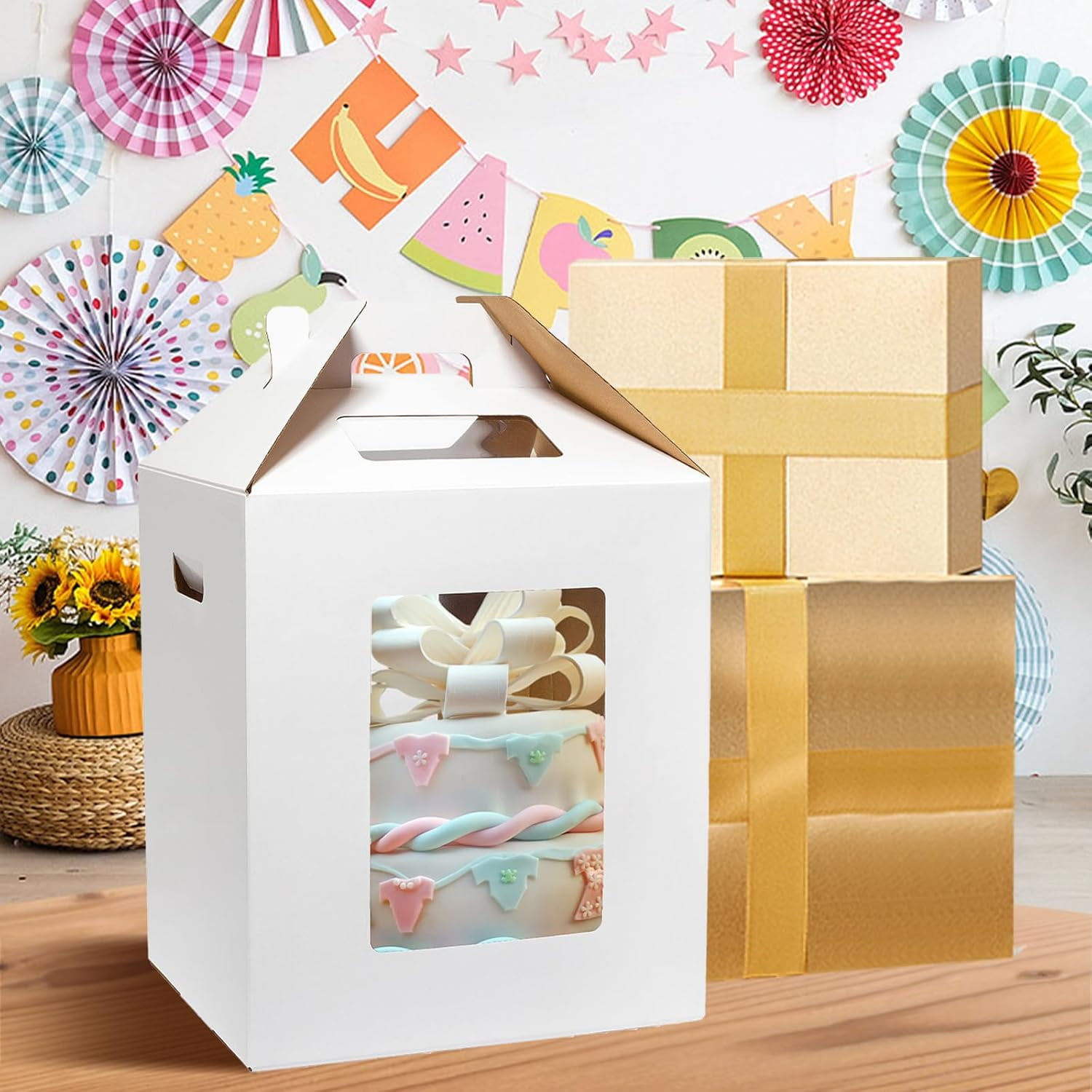 Large Tall Cake Boxes,Disposable Layer Tall Cake Carrier with Window,White Cake Packaging Box,Portable Cake Box,Tier Cake Take Out Transport Containers,for Birthday Wedding Christmas 10