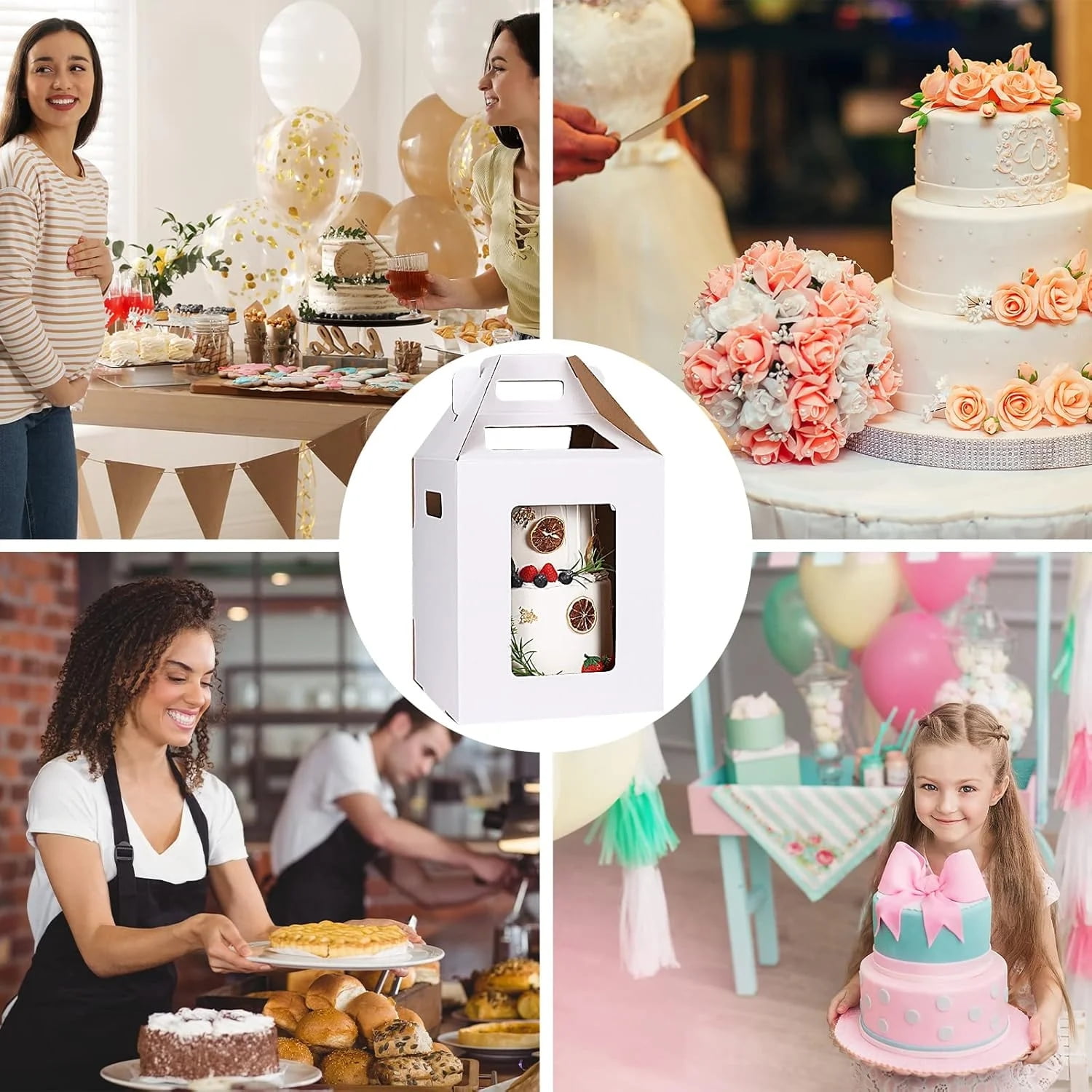 Large Tall Cake Boxes,Disposable Layer Tall Cake Carrier with Window,White Cake Packaging Box,Portable Cake Box,Tier Cake Take Out Transport Containers,for Birthday Wedding Christmas 12