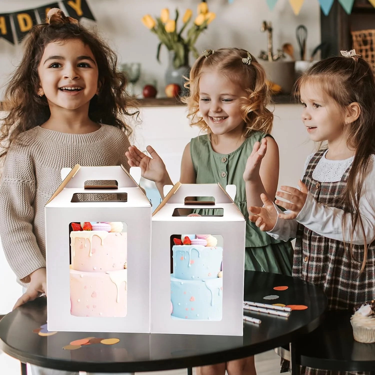 Large Tall Cake Boxes,Disposable Layer Tall Cake Carrier with Window,White Cake Packaging Box,Portable Cake Box,Tier Cake Take Out Transport Containers,for Birthday Wedding Christmas 12