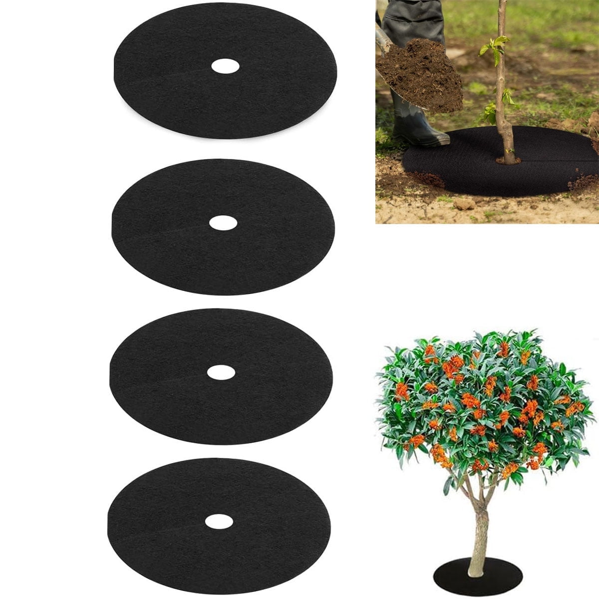 Tutuviw Non Woven Tree Ring, 24.4 inches Round Tree Base Weed Barrier Fabric Cover, Degradable and Reusable Tree Mulch Ring for Landscaping Weed Control, Root Protection Mat - Image 1