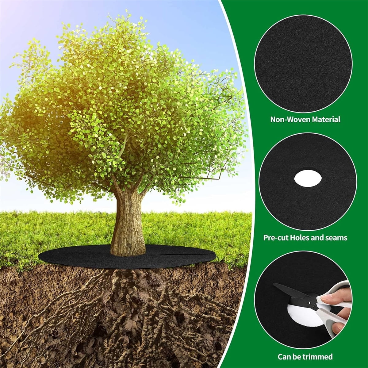 Tutuviw Non Woven Tree Ring, 24.4 inches Round Tree Base Weed Barrier Fabric Cover, Degradable and Reusable Tree Mulch Ring for Landscaping Weed Control, Root Protection Mat - Image 5