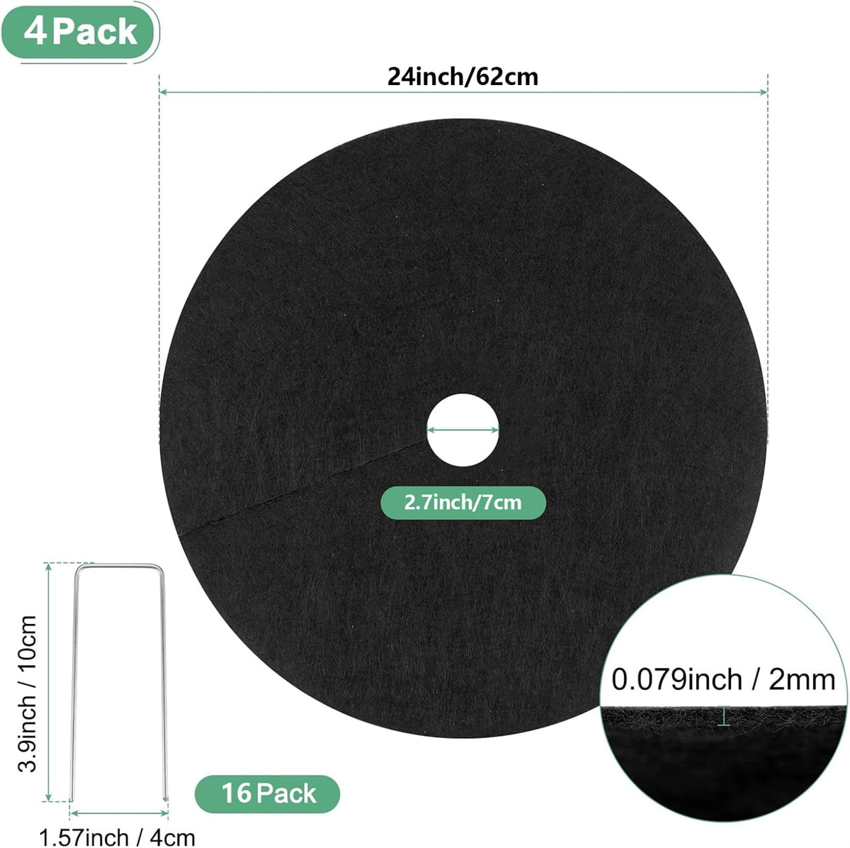 Tutuviw 4 Pack Non-Woven Tree Mulch Ring, Round Mulch Ring Tree Protector Mat with 16 Pcs Garden Stakes, Reusable Heavy Duty Weed Barrier Fabric for Weed Control, Root Protection Mat & Staples - Image 2