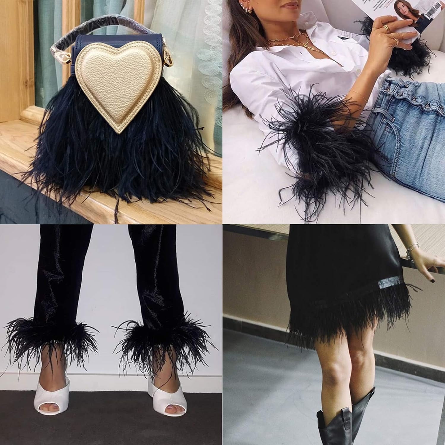 Black Ostrich Feathers Trim,78.7Inx3.15-4.3In Wide Ostrich Feathers Sewing Fringe Trim Ribbon for Latin,Masquerade Decoration Black - Image 6