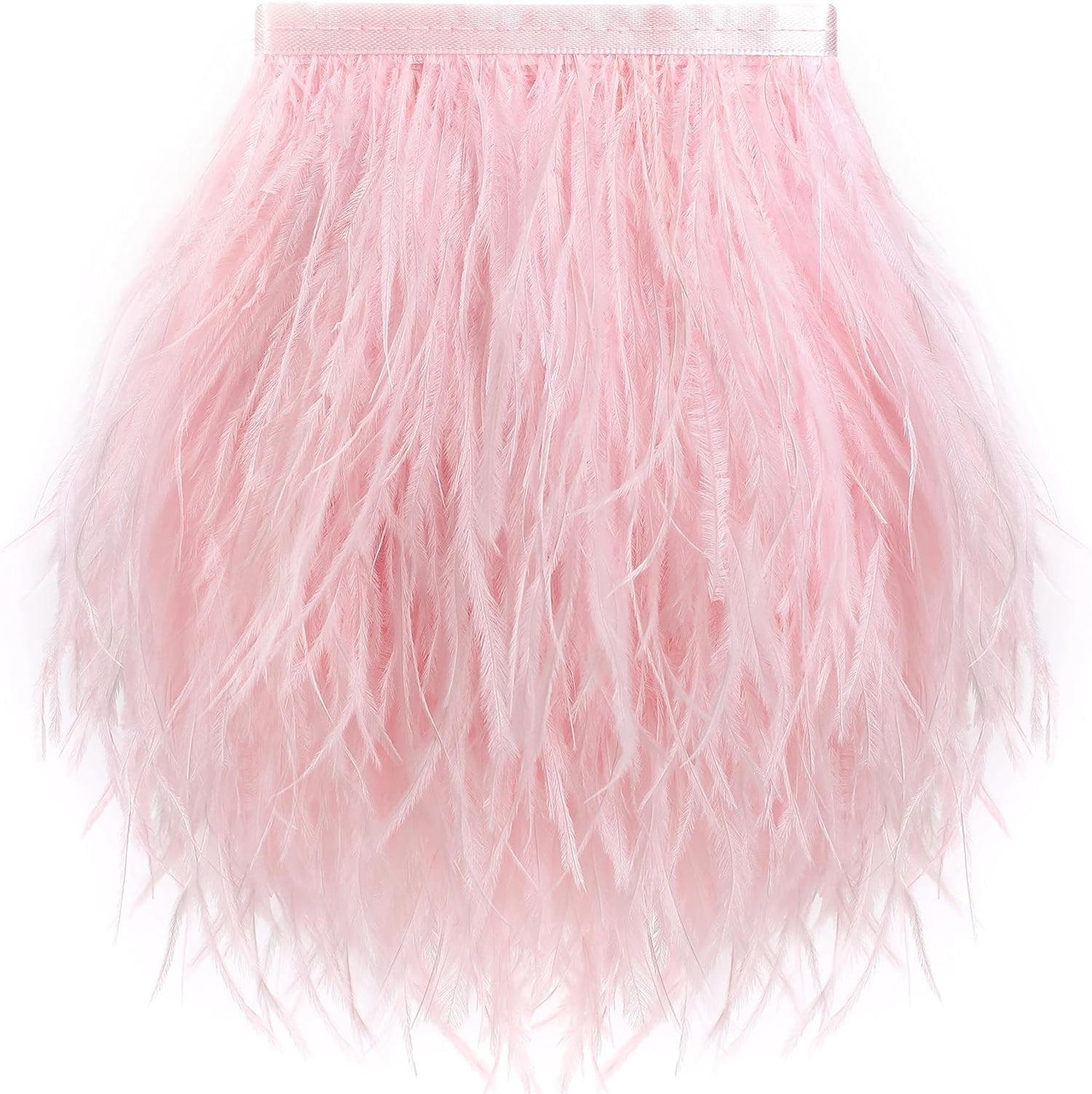 Black Ostrich Feathers Trim,78.7Inx3.15-4.3In Wide Ostrich Feathers Sewing Fringe Trim Ribbon for Latin,Masquerade Decoration Pink - Image 1