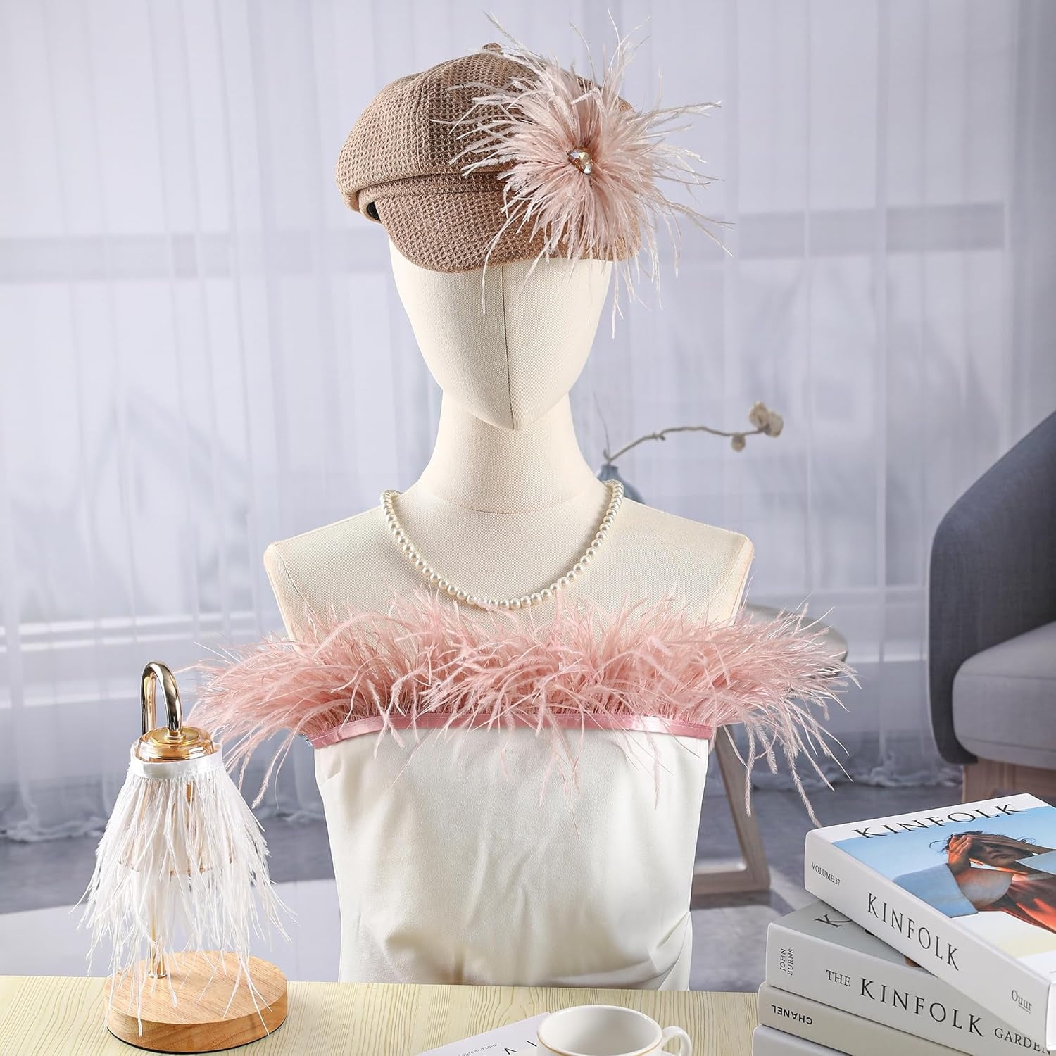 Black Ostrich Feathers Trim,78.7Inx3.15-4.3In Wide Ostrich Feathers Sewing Fringe Trim Ribbon for Latin,Masquerade Decoration Pink - Image 5