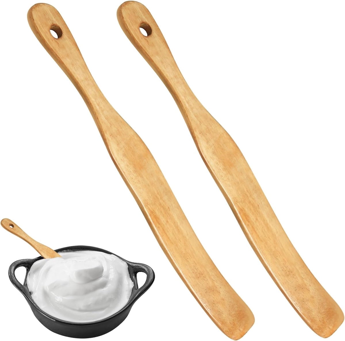 Tutuviw Teak Wooden Spurtle for Sourdough Starter, Spreading, Baking, Mixing Stirring Stick, Reaching Bottom of Jar, Scraper Kitchen Utensils for Cooking Bread, Dough Whisk, 2 Pack - Image 1