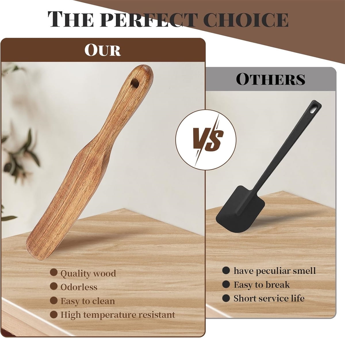Tutuviw Teak Wooden Spurtle for Sourdough Starter, Spreading, Baking, Mixing Stirring Stick, Reaching Bottom of Jar, Scraper Kitchen Utensils for Cooking Bread, Dough Whisk, 2 Pack - Image 5