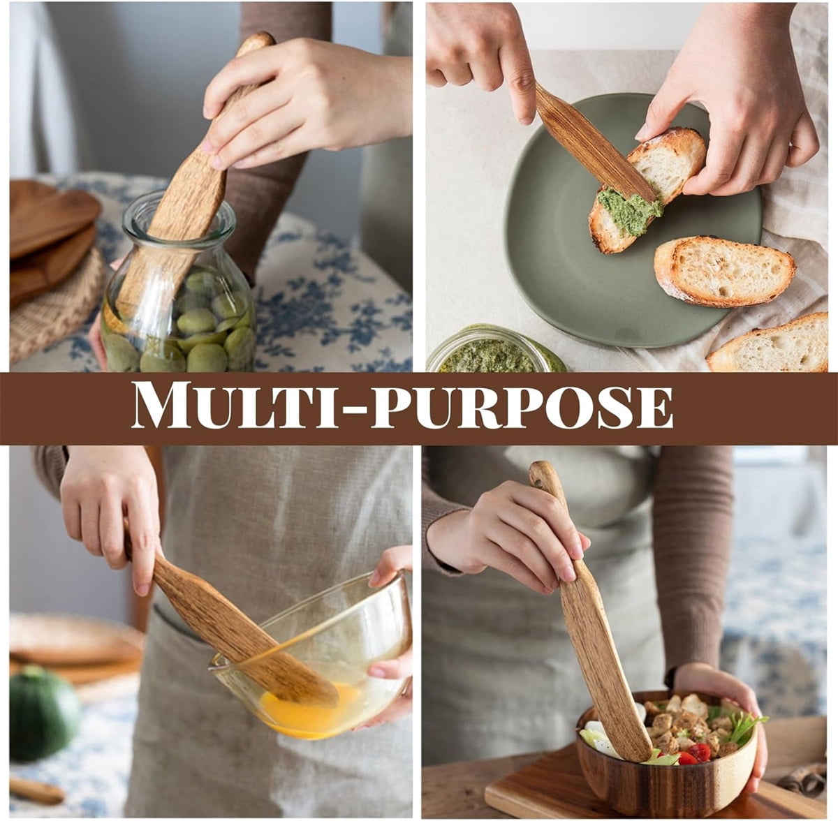 Tutuviw Teak Wooden Spurtle for Sourdough Starter, Spreading, Baking, Mixing Stirring Stick, Reaching Bottom of Jar, Scraper Kitchen Utensils for Cooking Bread, Dough Whisk, 2 Pack - Image 6