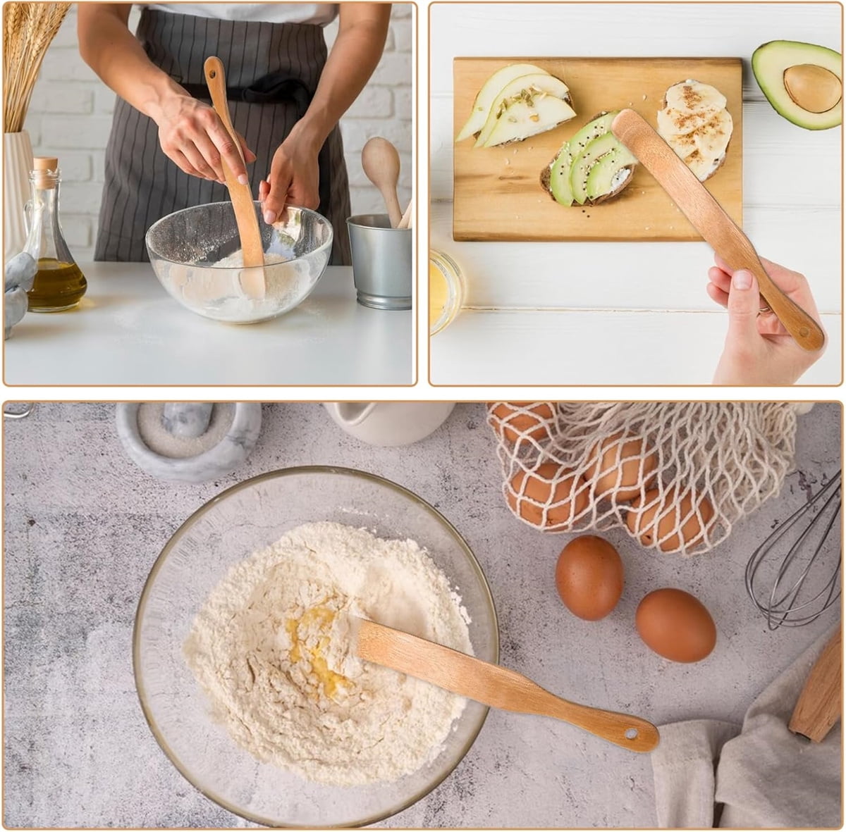 Tutuviw Teak Wooden Spurtle for Sourdough Starter, Spreading, Baking, Mixing Stirring Stick, Reaching Bottom of Jar, Scraper Kitchen Utensils for Cooking Bread, Dough Whisk, 2 Pack - Image 7