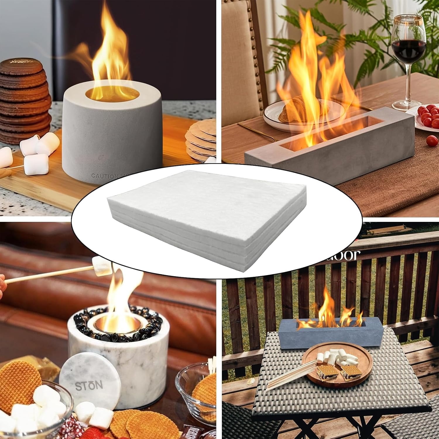 5Pack Carbon Felt Wick Bioethanol Fuel,11.8x7.87In Tabletop Fire Pit Ceramic Wool Wick Bioethanol Fuel Table Top Bowl to Extend Burning Time - Image 6