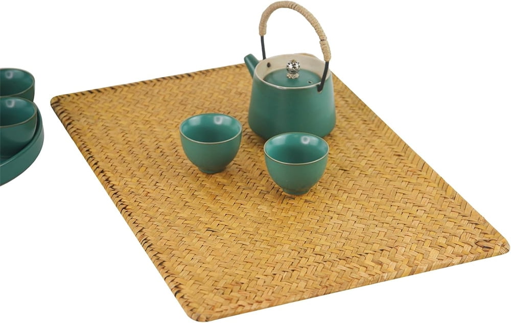 QZS Farmhouse Wicker Placemats,Woven Rattan Place Mat,Rectangular Table Pat,Hand Bamboo Tea Cup Mat,Natural Straw Placemat,Hand-woven Place Mats for Dining Table Home Kitchen Picnic 2Pcs - Image 3
