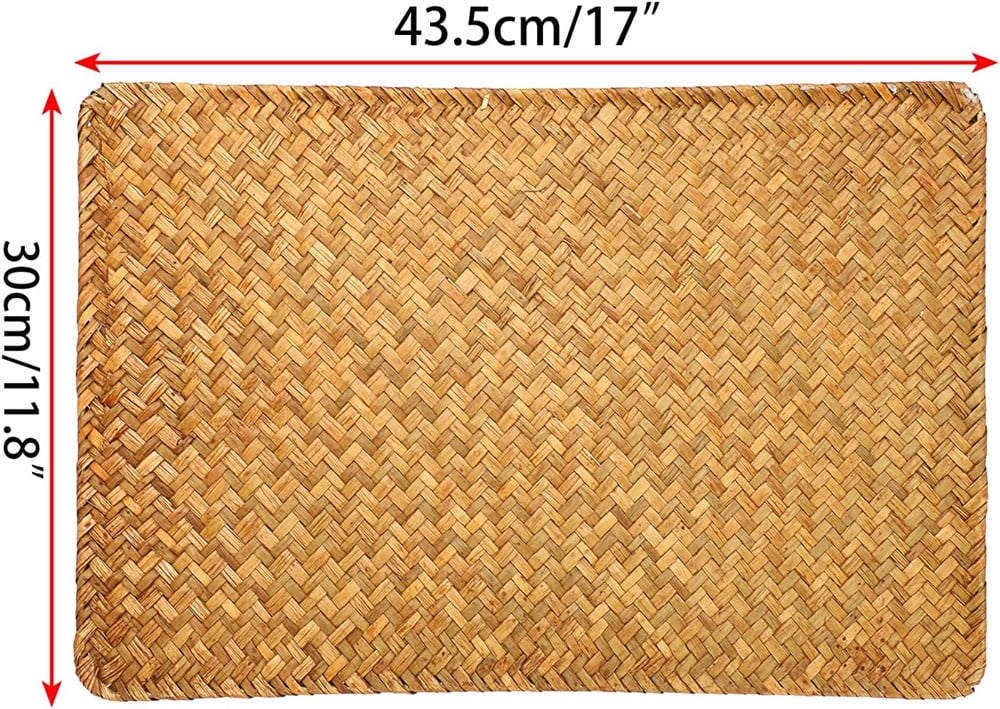 QZS Farmhouse Wicker Placemats,Woven Rattan Place Mat,Rectangular Table Pat,Hand Bamboo Tea Cup Mat,Natural Straw Placemat,Hand-woven Place Mats for Dining Table Home Kitchen Picnic 2Pcs - Image 4