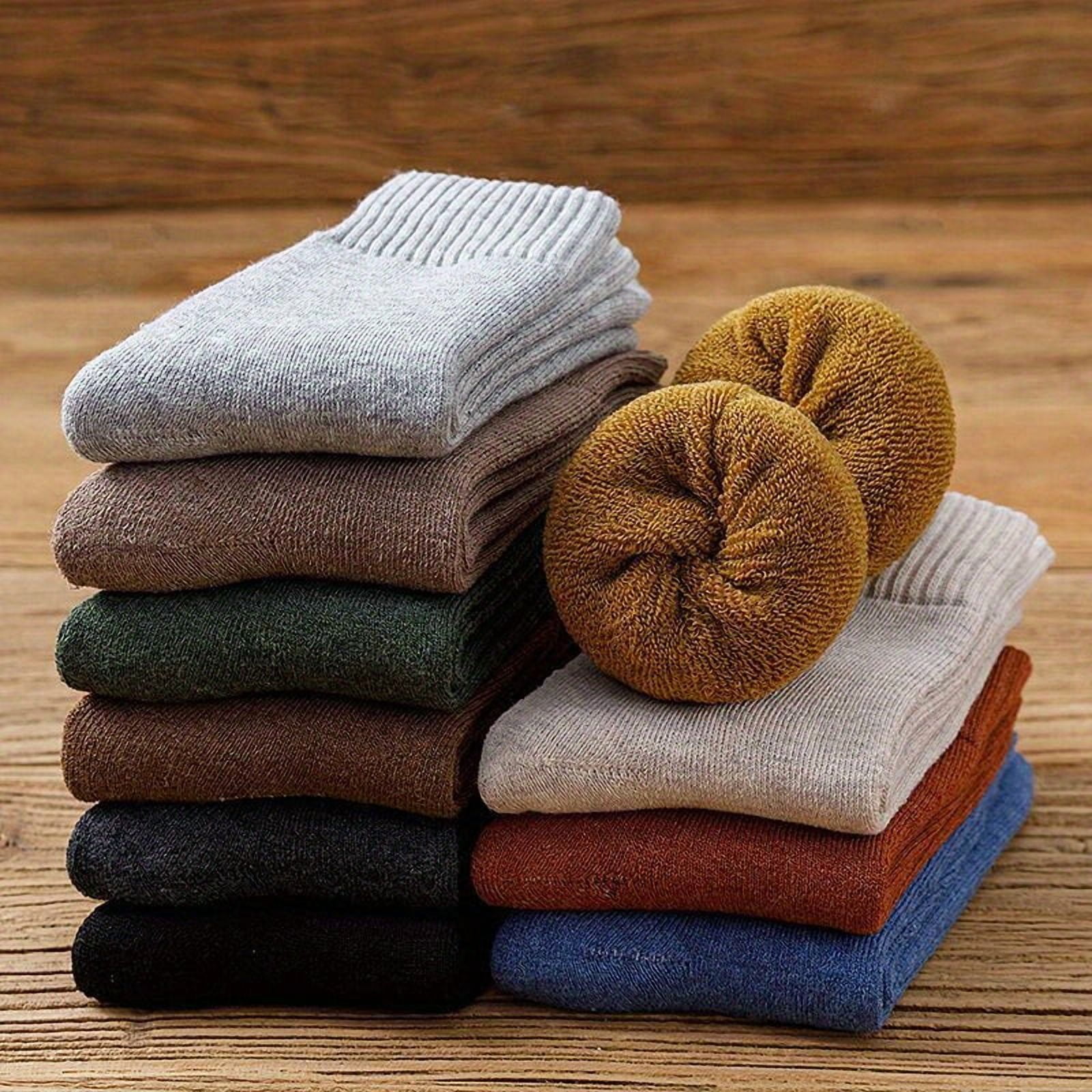 SUGARMOM 5-Pack Unisex Thick Knitted Cotton Socks - 100% Pure Cotton Solid Color Mid-Calf Length Extra Thick Terry Loop Pile Machine Washable Warm Winter Crew Socks One-size 5 Pairs Of Random Mixed Colors - Image 2