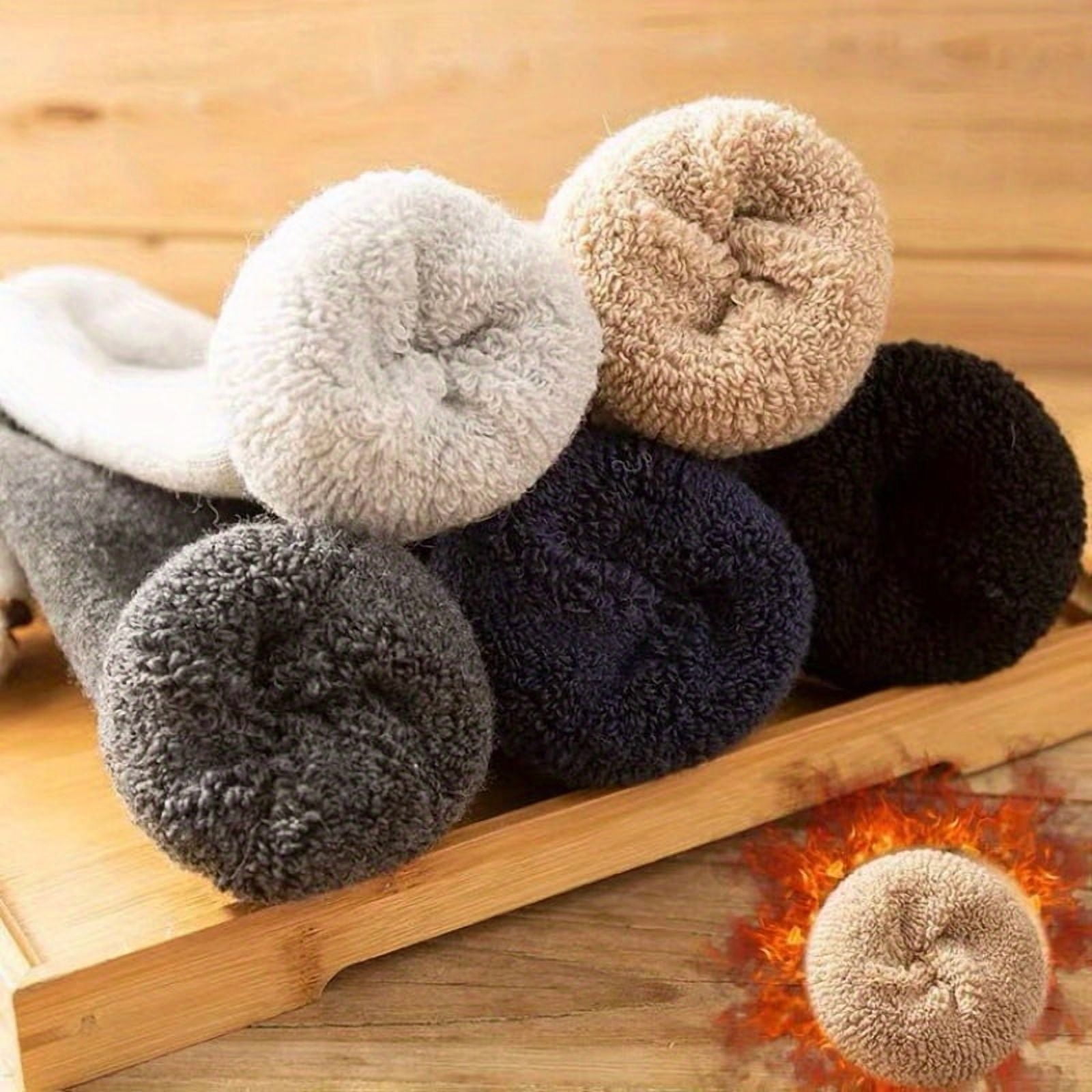 SUGARMOM 5-Pack Unisex Thick Knitted Cotton Socks - 100% Pure Cotton Solid Color Mid-Calf Length Extra Thick Terry Loop Pile Machine Washable Warm Winter Crew Socks One-size 5 Pairs Of Random Mixed Colors - Image 3