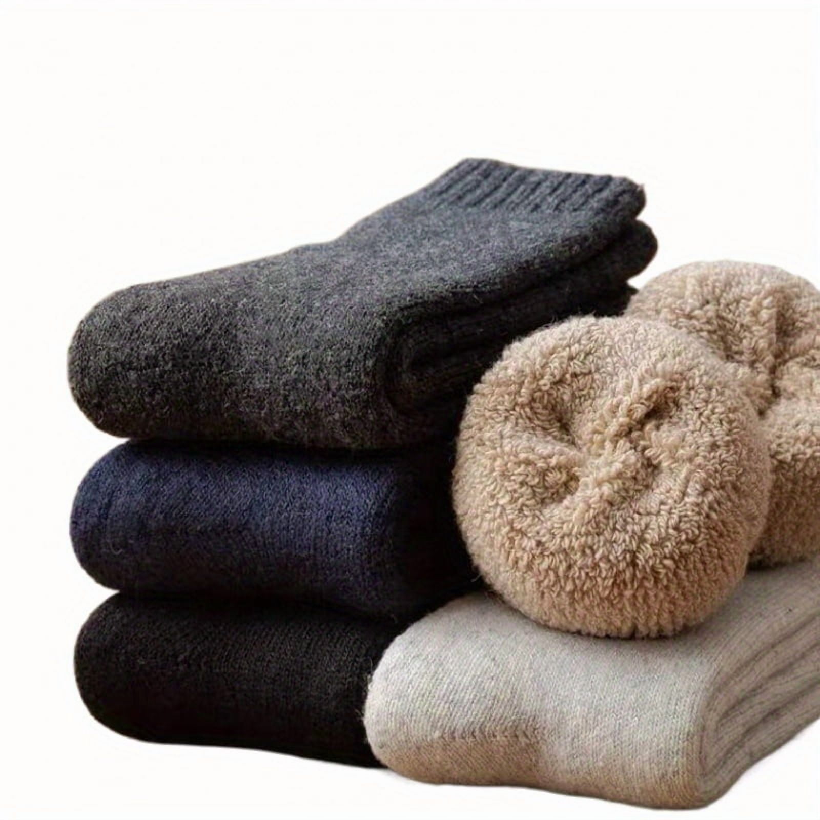 SUGARMOM 5-Pack Unisex Thick Knitted Cotton Socks - 100% Pure Cotton Solid Color Mid-Calf Length Extra Thick Terry Loop Pile Machine Washable Warm Winter Crew Socks One-size 5 Pairs Of Random Mixed Colors - Image 4