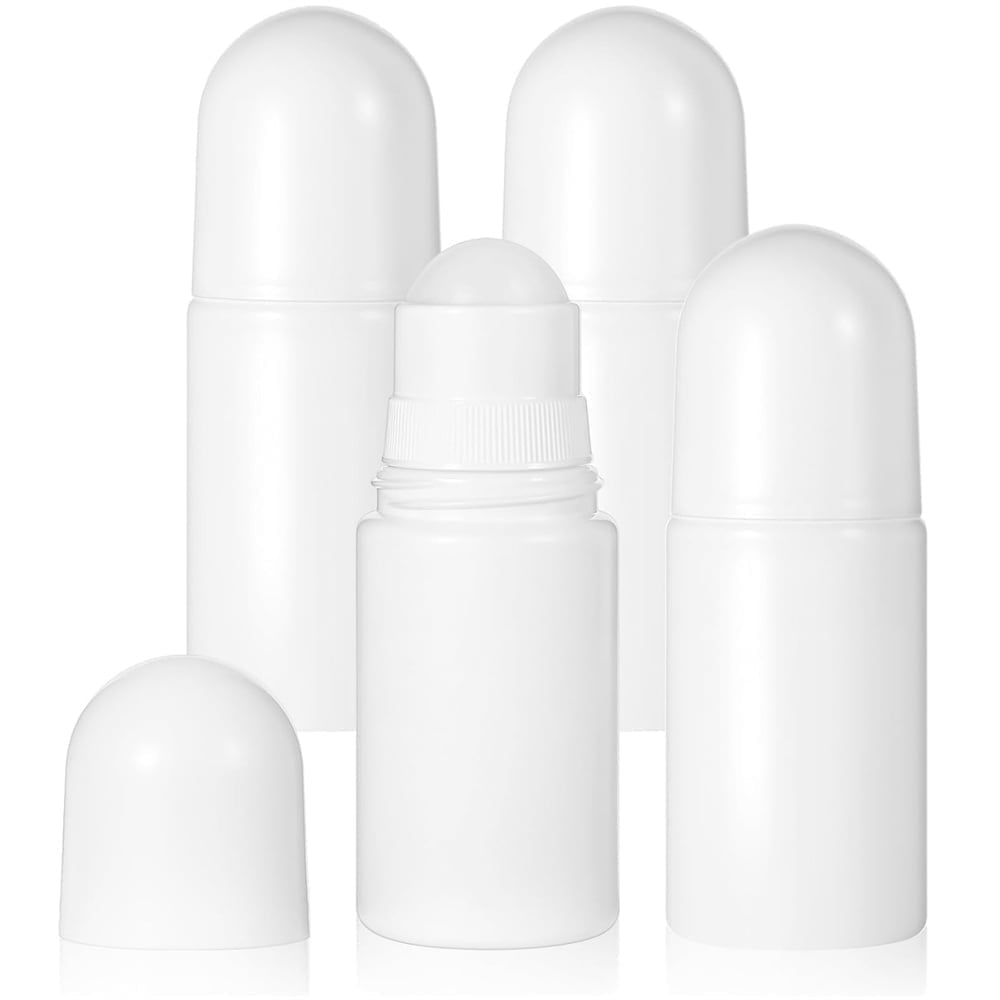 White Plastic Roll-on Bottle,Empty Portioning Bottles,QZS Refillable Anti-perspirant Roller Container,Leak-Proof DIY Deodorant Container with Roller Ball,for Essential Oils Fragrances 4Pack White - Image 1