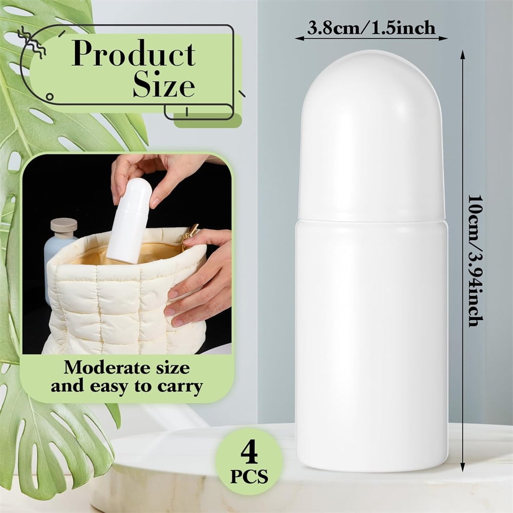 White Plastic Roll-on Bottle,Empty Portioning Bottles,QZS Refillable Anti-perspirant Roller Container,Leak-Proof DIY Deodorant Container with Roller Ball,for Essential Oils Fragrances 4Pack White - Image 3