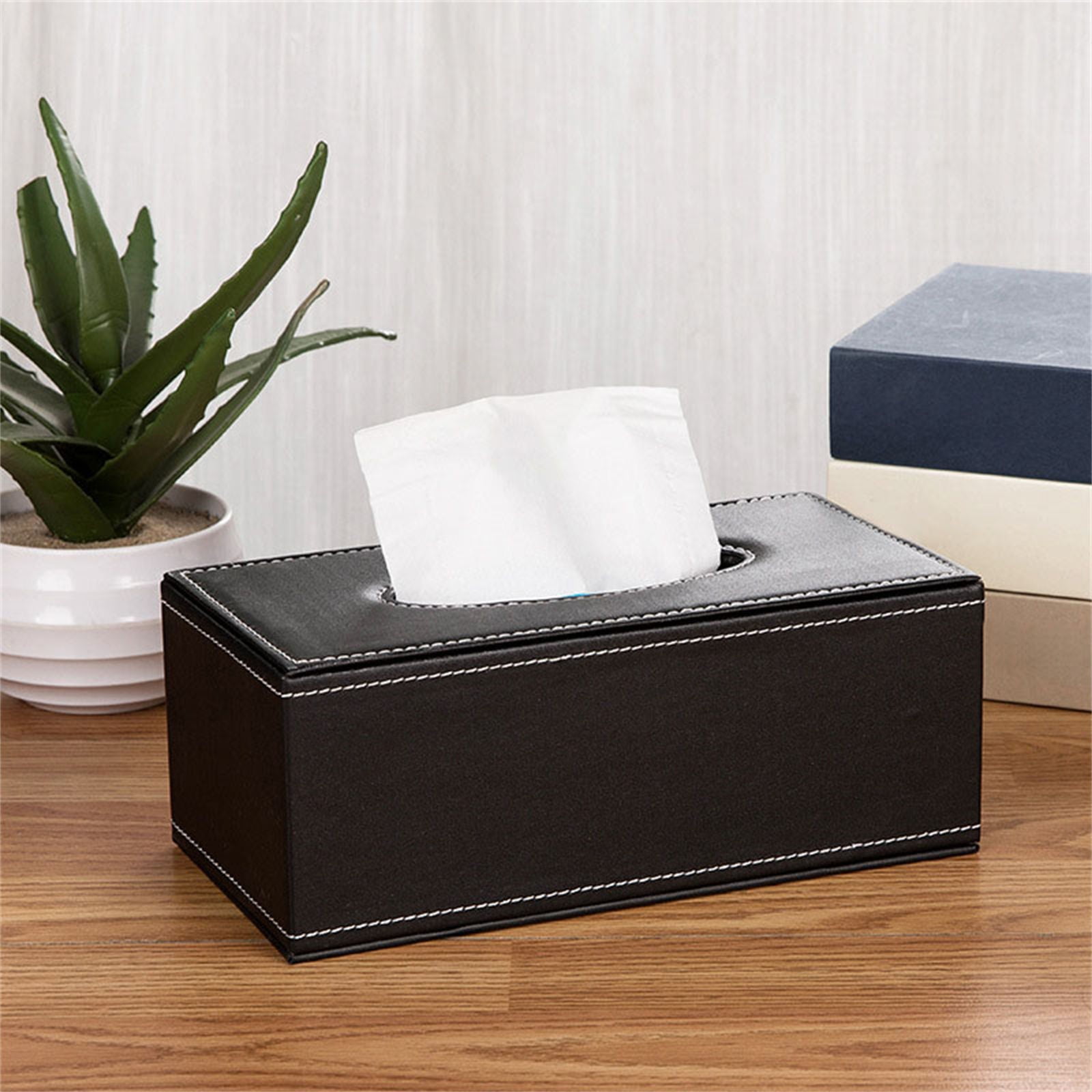 Cagnkofi Tissue Box Cover Rectangular, PU Leather Tissue Box Holder for Kleenex, Napkin, Tissue Box Cover Rectangle, Tissue Holder for Bathroom Car Home Decorative A Black - Image 2