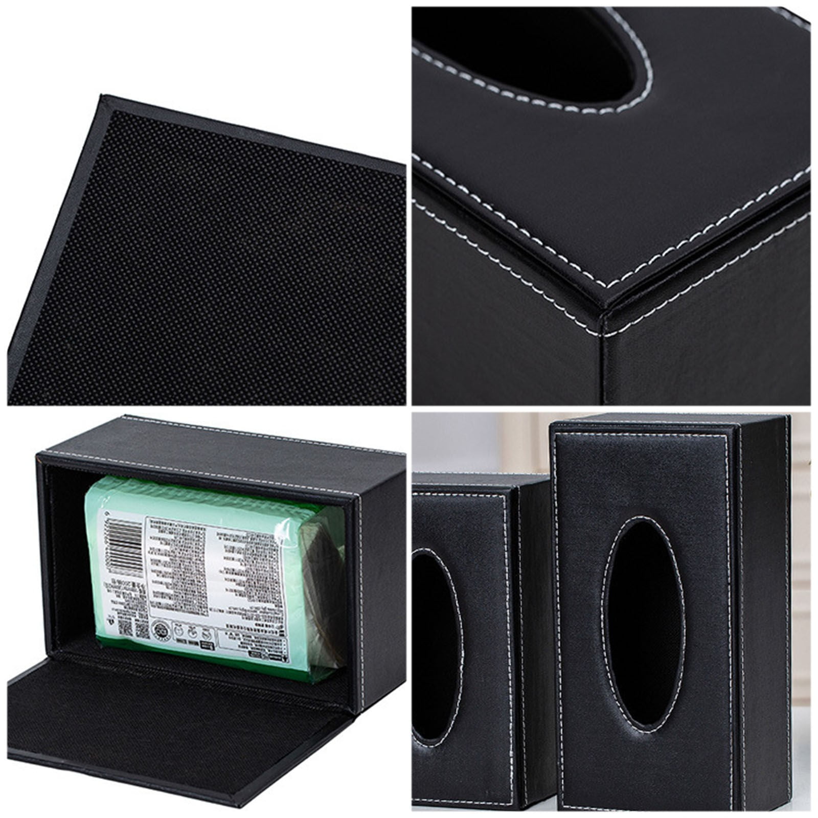 Cagnkofi Tissue Box Cover Rectangular, PU Leather Tissue Box Holder for Kleenex, Napkin, Tissue Box Cover Rectangle, Tissue Holder for Bathroom Car Home Decorative A Black - Image 4