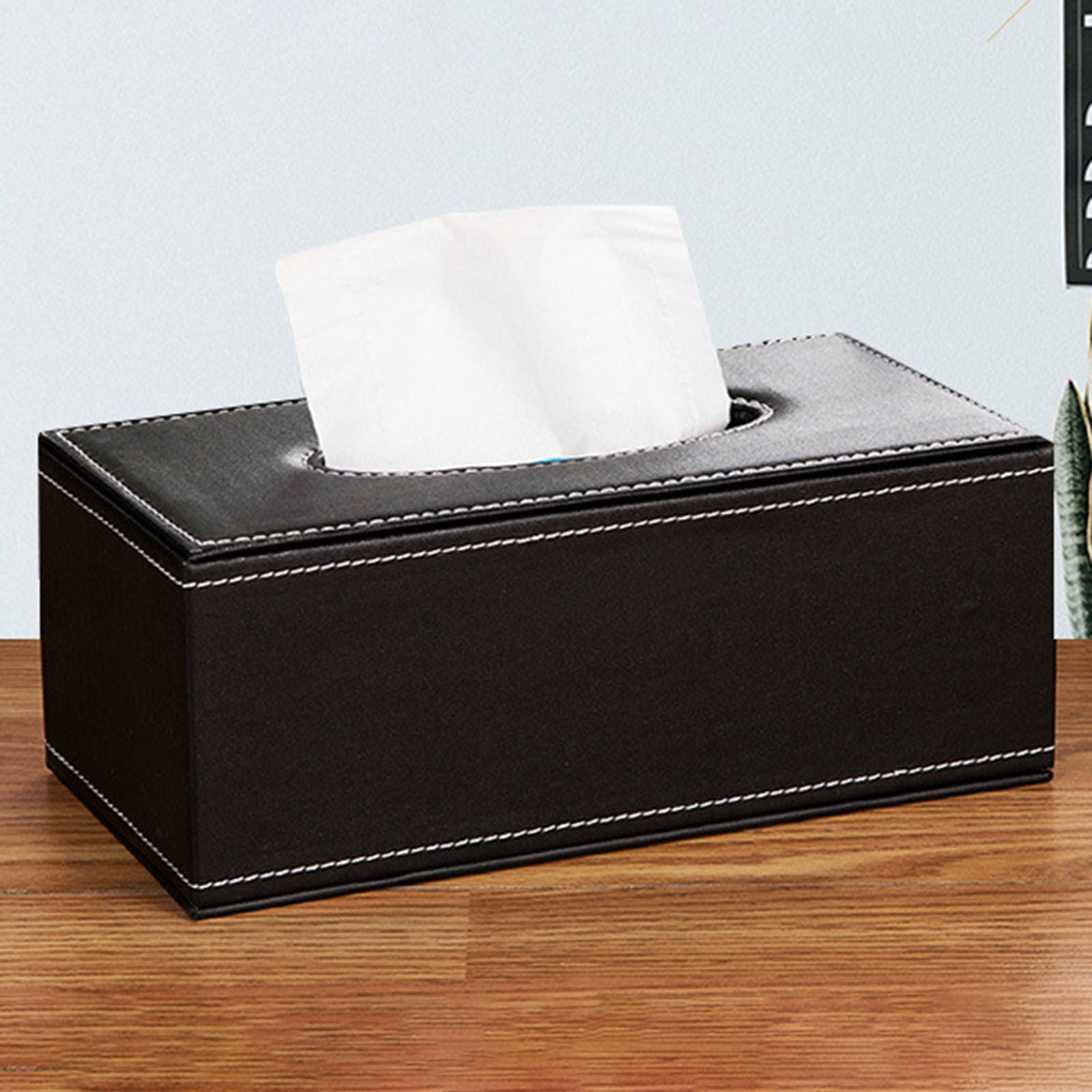 Cagnkofi Tissue Box Cover Rectangular, PU Leather Tissue Box Holder for Kleenex, Napkin, Tissue Box Cover Rectangle, Tissue Holder for Bathroom Car Home Decorative A Black - Image 6
