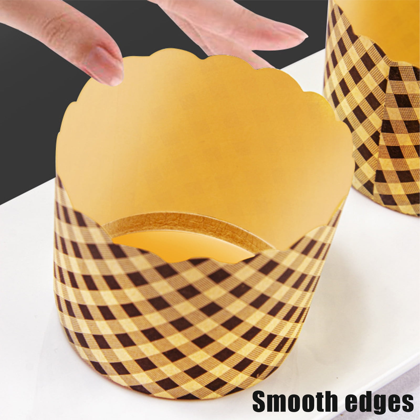 100Pcs Baking Cups, Muffin Cups Thick Cake Paper Cups Bread Paper Cups Lattice Cake Box, Heavy Duty Cupcake Liners, Kraft Paper Cupcakes Greaseproof Wrappers Supplies, Christmas Baking Molds Yellow - Image 5