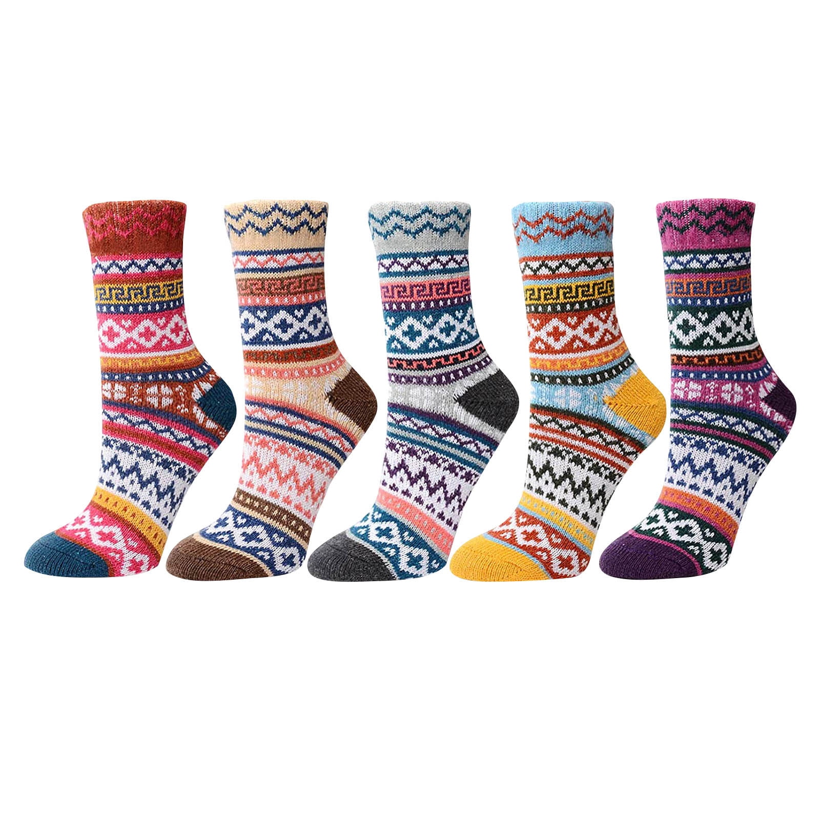 YESIMOLA Socks Womens Wool Socks Warm Thick Winter Warm Boots Cozy Cabin Crew Ladies Socks 5 Pack Socks for Women Ankle High One Size C - Image 1