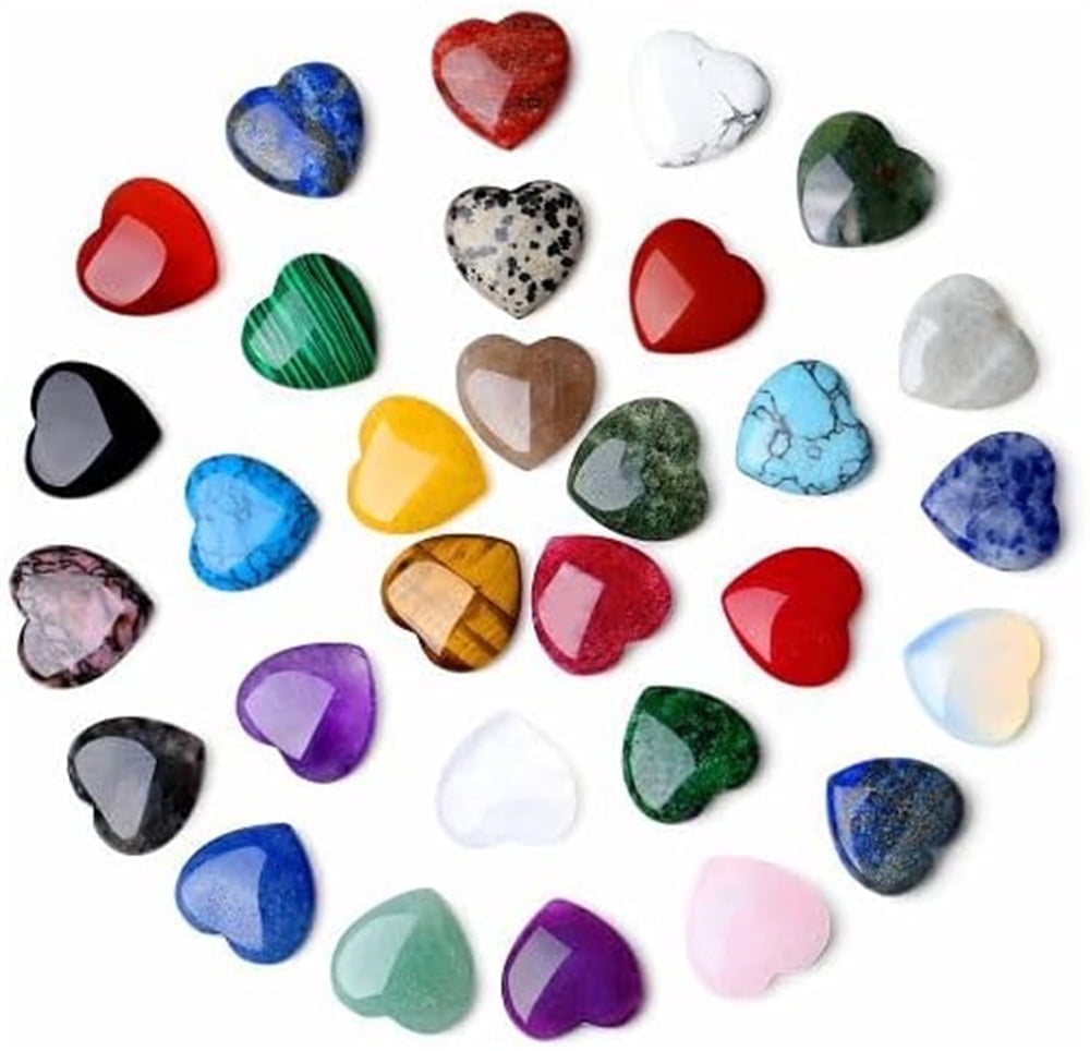 20Pcs Heart Crystals Stones,Love Shaped Polished Stones,Natural Rose Quartz Crystals Amethyst Tiger Eye Chakra Rocks,Energy Healing Gemstones,Chakra Reiki Balancing Gifts - Image 1