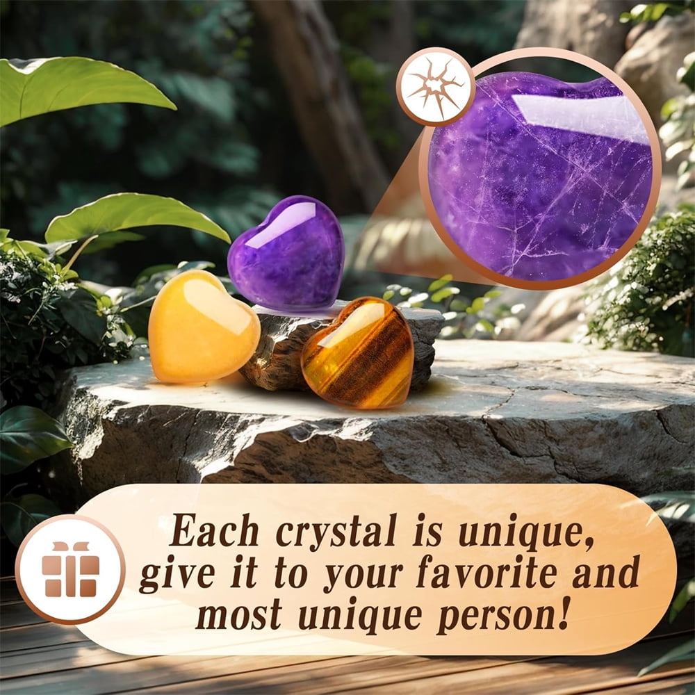 20Pcs Heart Crystals Stones,Love Shaped Polished Stones,Natural Rose Quartz Crystals Amethyst Tiger Eye Chakra Rocks,Energy Healing Gemstones,Chakra Reiki Balancing Gifts - Image 3