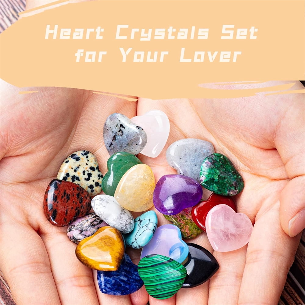 20Pcs Heart Crystals Stones,Love Shaped Polished Stones,Natural Rose Quartz Crystals Amethyst Tiger Eye Chakra Rocks,Energy Healing Gemstones,Chakra Reiki Balancing Gifts - Image 5