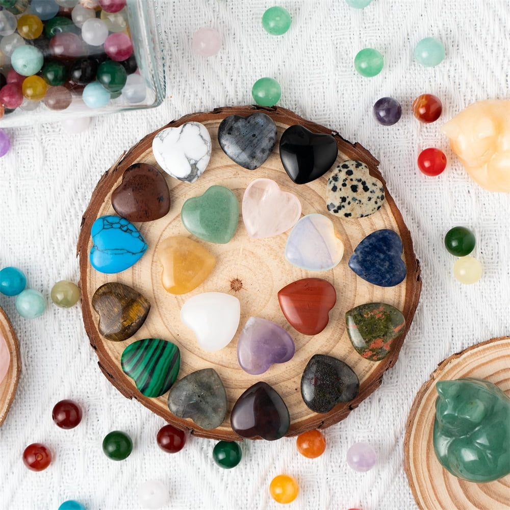 20Pcs Heart Crystals Stones,Love Shaped Polished Stones,Natural Rose Quartz Crystals Amethyst Tiger Eye Chakra Rocks,Energy Healing Gemstones,Chakra Reiki Balancing Gifts - Image 6