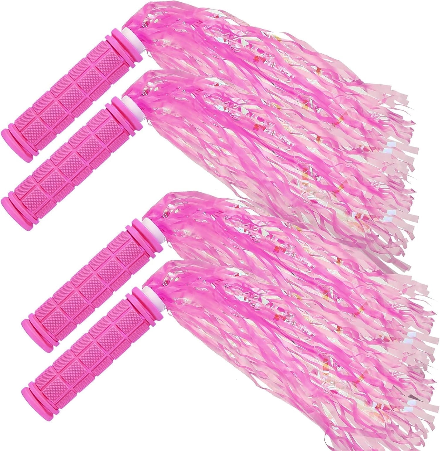 4Pcs Pink Bike Streamers,Non-Slip Bicycle Handlebar Grips Cover,Durable Cycling Replacement Parts with Tassel Ribbon for Bicycle Pink - Image 1