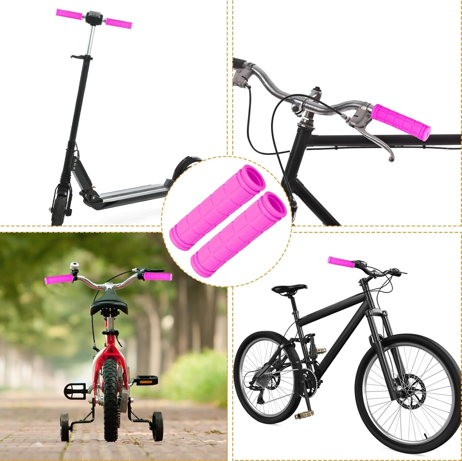 4Pcs Pink Bike Streamers,Non-Slip Bicycle Handlebar Grips Cover,Durable Cycling Replacement Parts with Tassel Ribbon for Bicycle Pink - Image 2