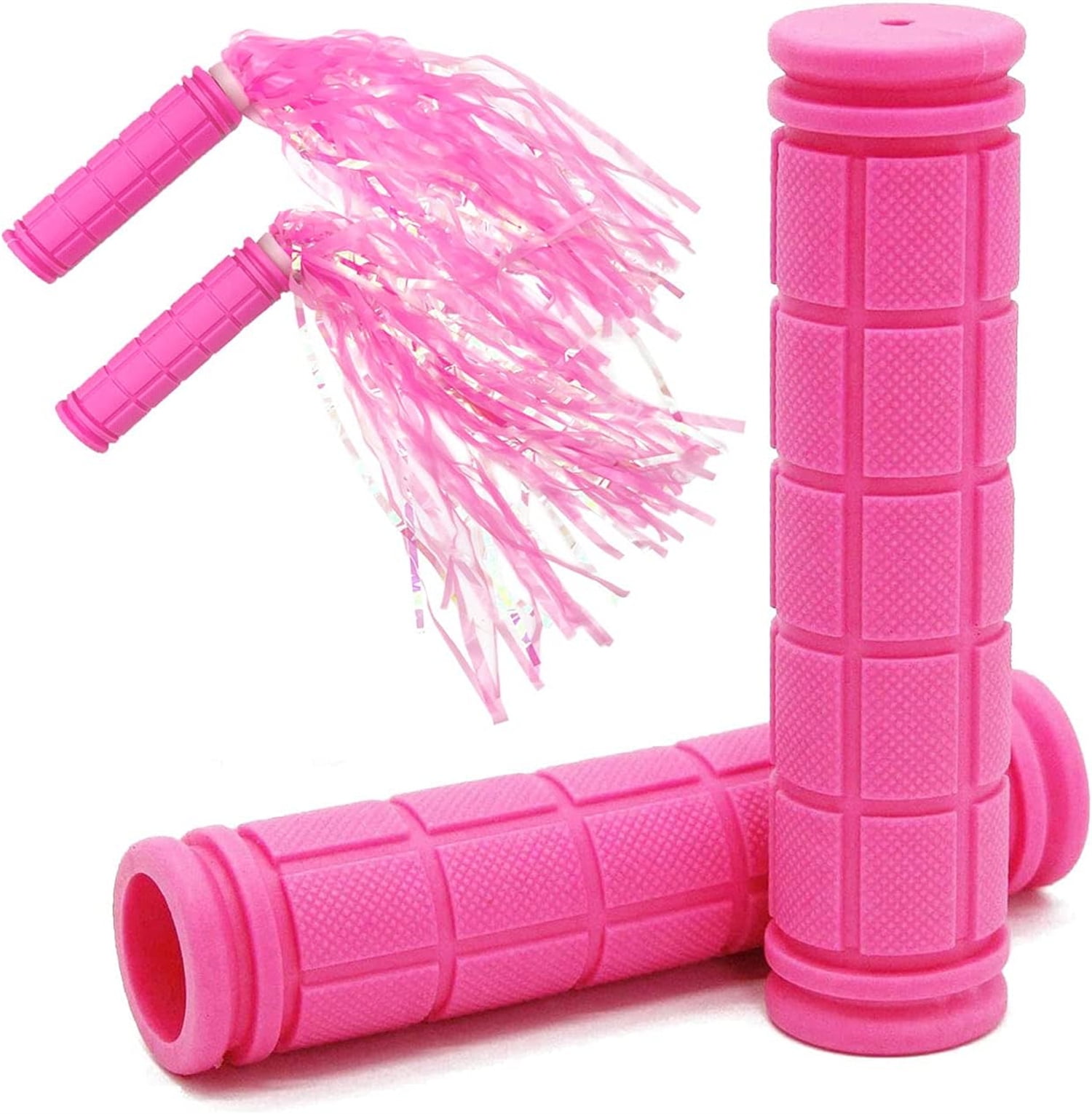 4Pcs Pink Bike Streamers,Non-Slip Bicycle Handlebar Grips Cover,Durable Cycling Replacement Parts with Tassel Ribbon for Bicycle Pink - Image 3