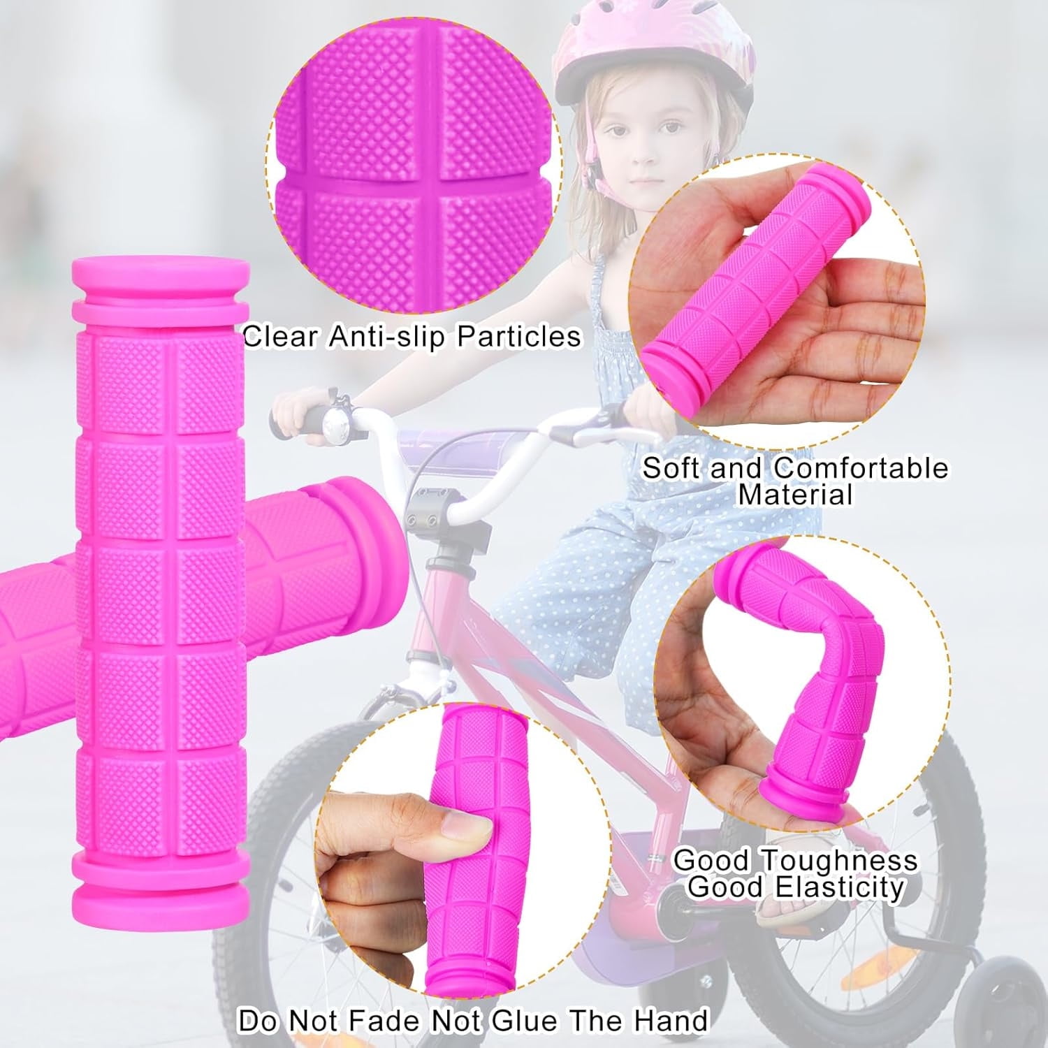 4Pcs Pink Bike Streamers,Non-Slip Bicycle Handlebar Grips Cover,Durable Cycling Replacement Parts with Tassel Ribbon for Bicycle Pink - Image 4