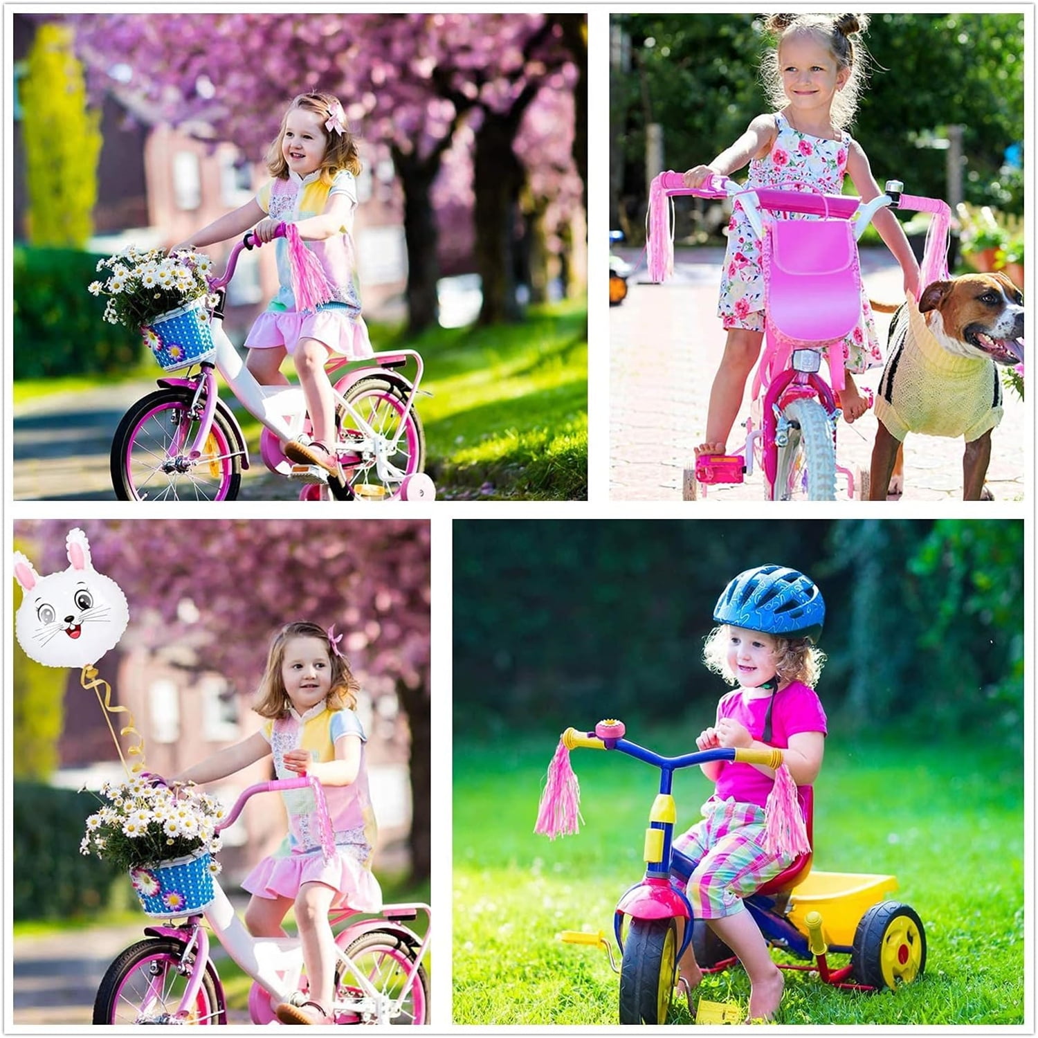 4Pcs Pink Bike Streamers,Non-Slip Bicycle Handlebar Grips Cover,Durable Cycling Replacement Parts with Tassel Ribbon for Bicycle Pink - Image 5
